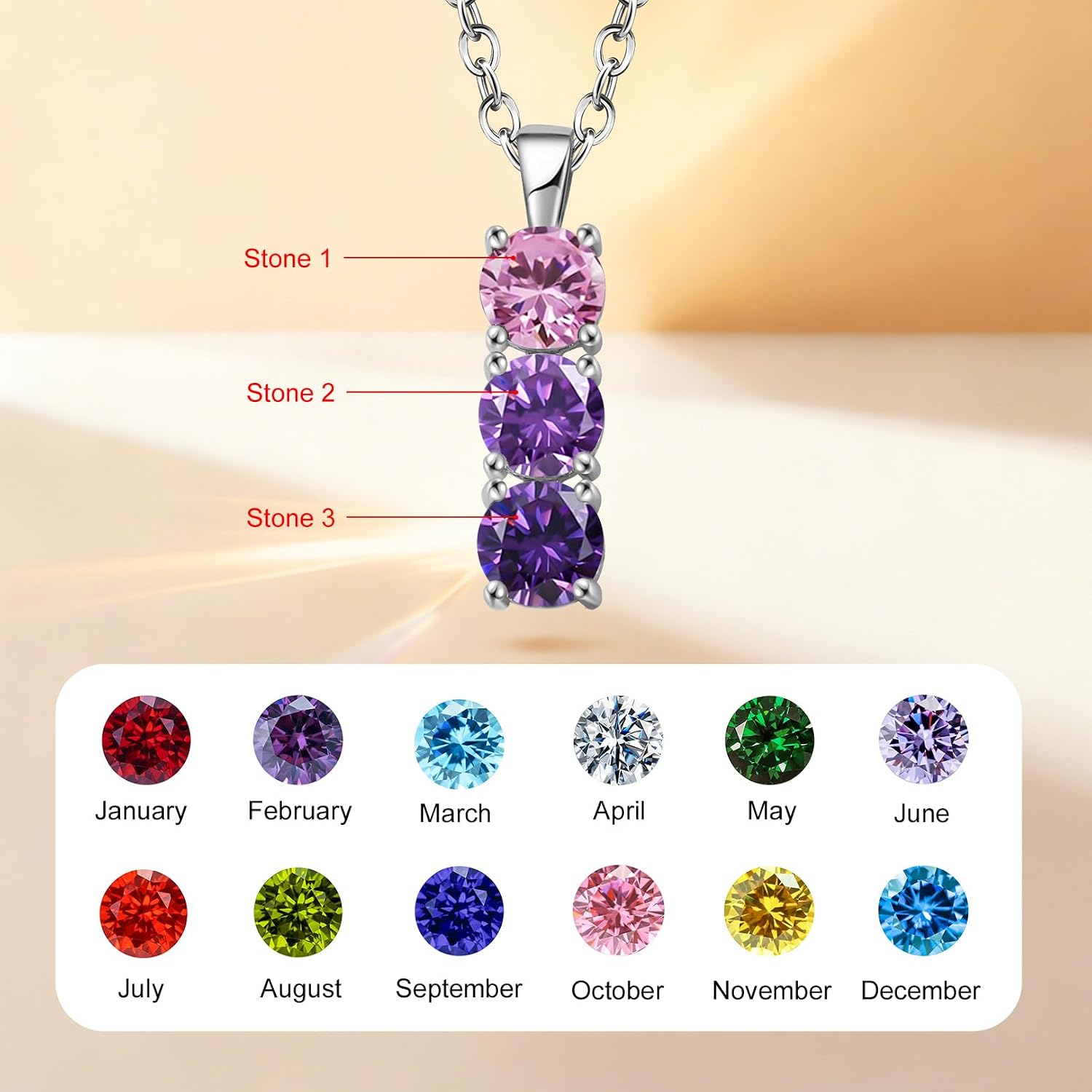 LucySky 925 Sterling Silver Birthstone Necklace Personalized 1-6 Mother Necklace for Anniversary Birthday Mother’s Day Christmas Valentine's Day