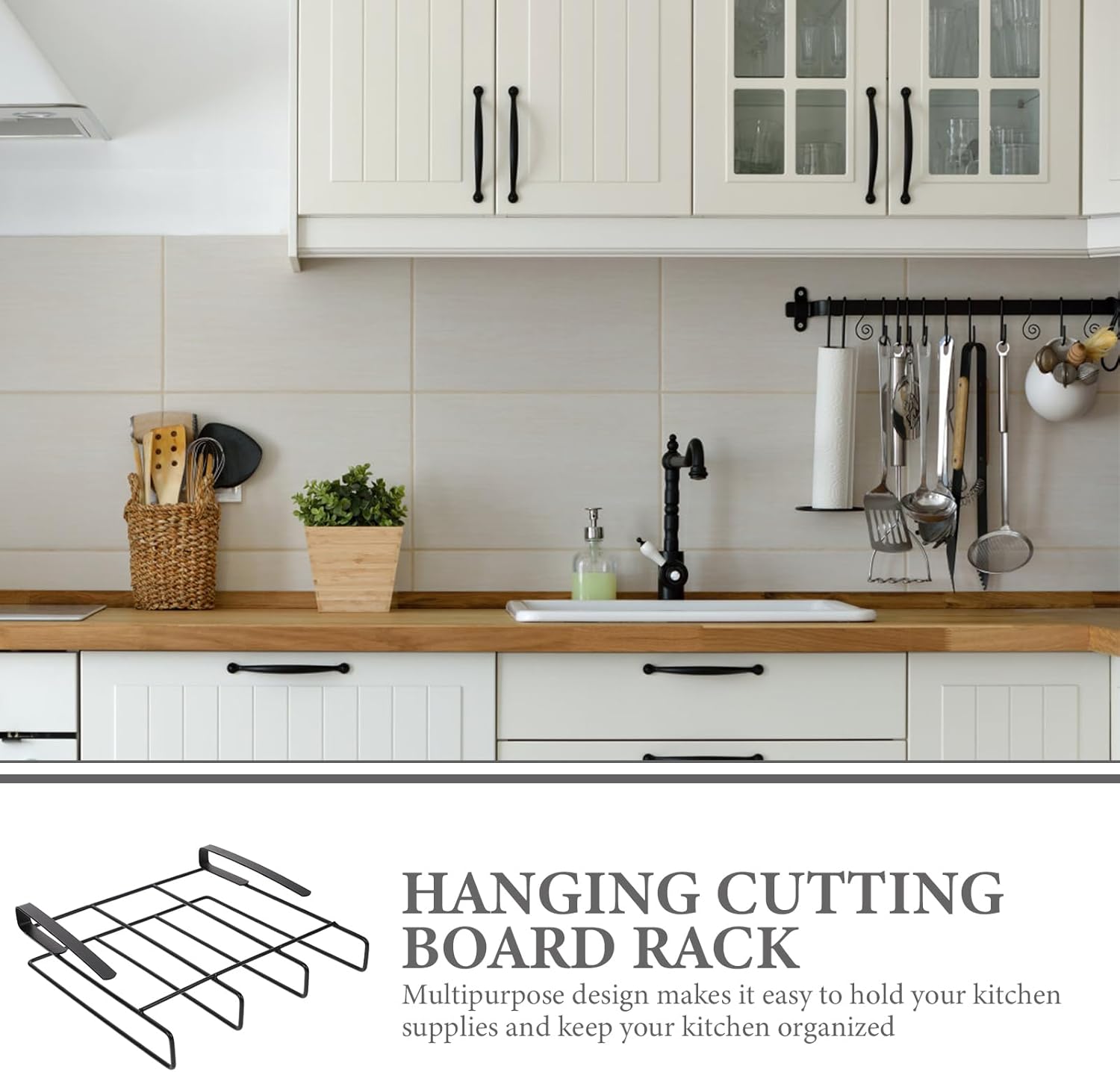 UPKOCH Cutting Board Hanging Rack Metal Holder for Cabinet Door Kitchen Storage Organizer Space-Saving Cutting Board Holder Under Cabinet 10.06 X 10.06 X 3.24 Inches