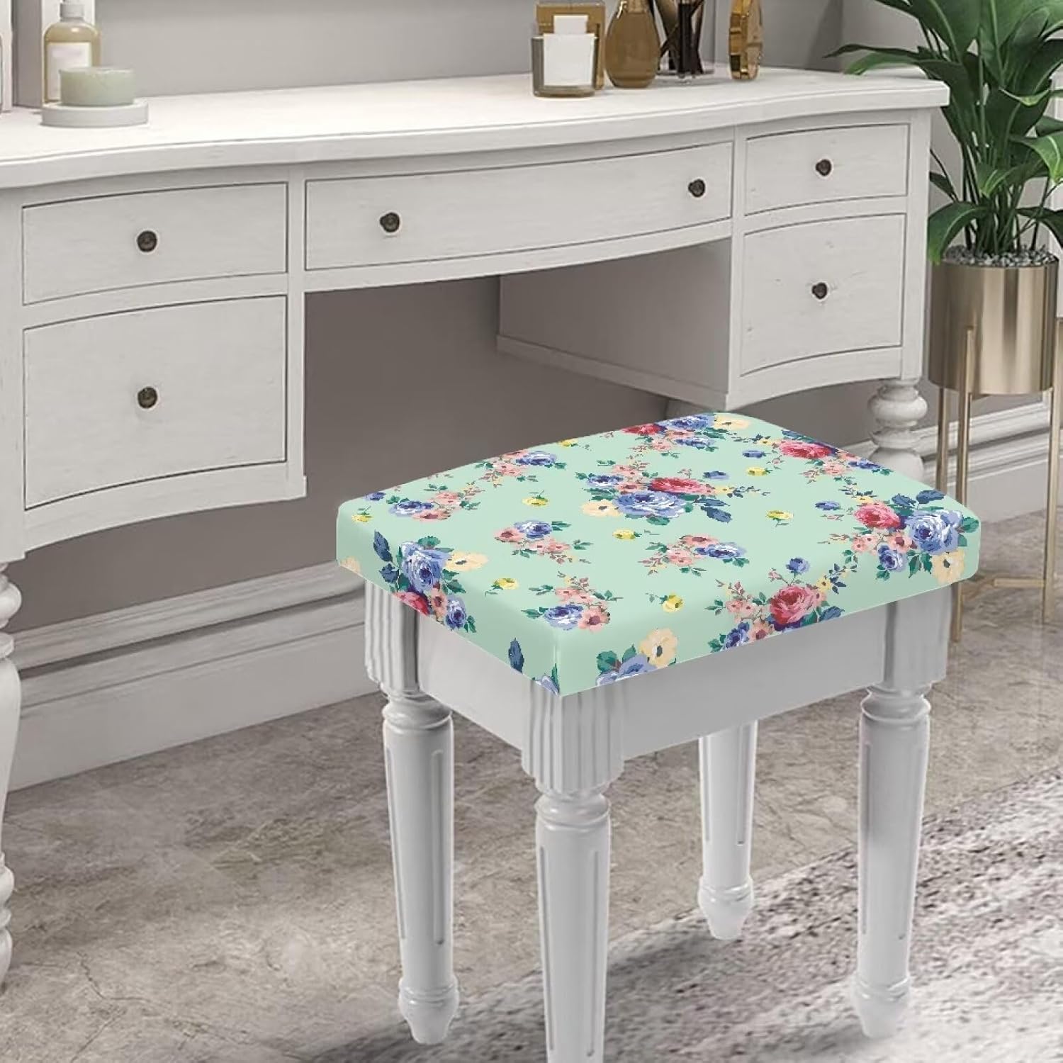 Rose Stool Cover Rectangle Counter Stool Chair Covers Washable Bar Stool Covers Set of 4 Saddle Seat Cover with Nonslip Elastic Bottom for Kitchen Pub Dining Room Cafe Furniture