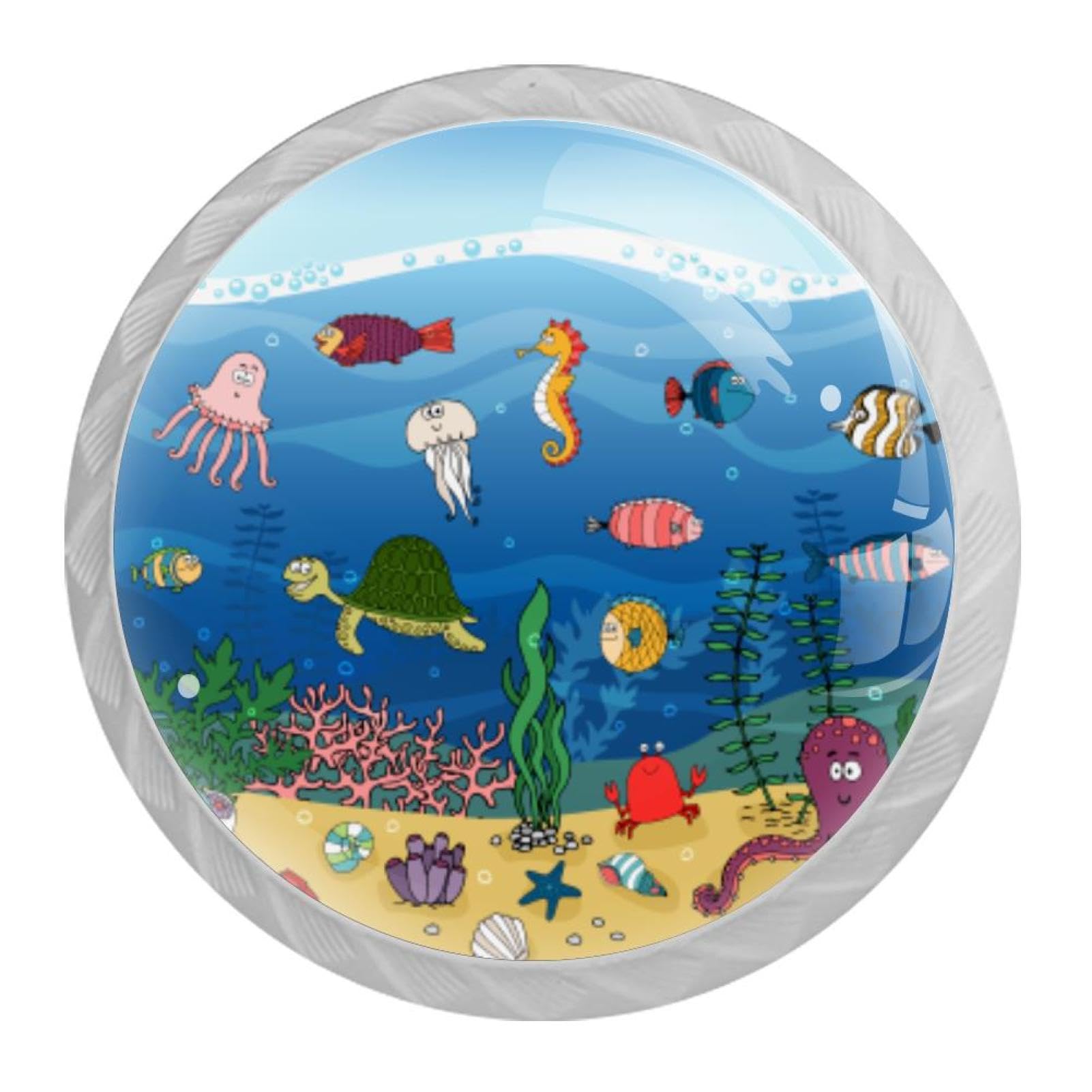 Tqmspg 4 Pieces Drawer Pulls Marine Life Underwater Door Knobs Dresser Handles for Kitchen Wardrobe Cupboard Hardware Furniture