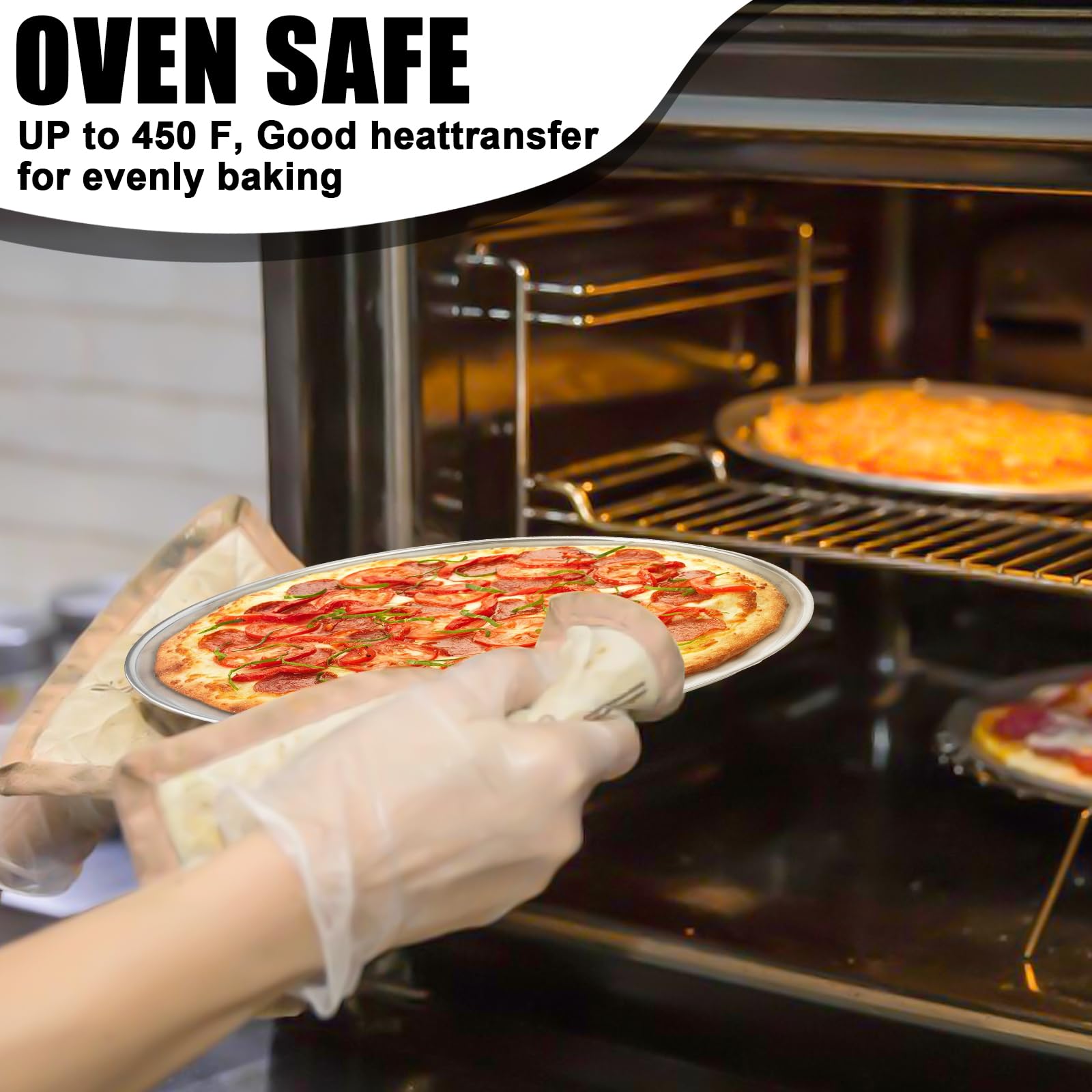 GOMETY 4 Teglie per Pizza Rotonde in Colore Acciaio Inox, 30CM Teglia per Pizza in Acciaio Inox, Set da Forno per Pizza in Acciaio al Carbonio Rivestita, Teglia per Pizza, Sana e Non Tossica, Facile