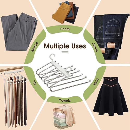 Miniatura 7 de Percha para pantalones que ahorra espacio de 6 niveles, antideslizante y mágico, para jeans, pantalones y bufandas, perchas plegables verticales