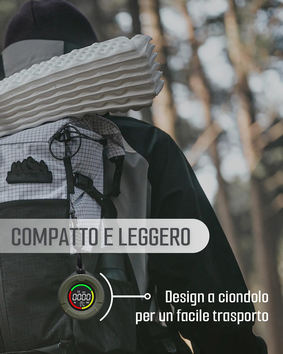 DS-100 Rilevatore Portatile di Monossido di Carbonio con Magnete, Autonomia di 140 Ore, Sensore CO Ricaricabile 3 in 1 con Allarme Acustico e Visivo per Viaggi, Campeggio, Auto e Camper