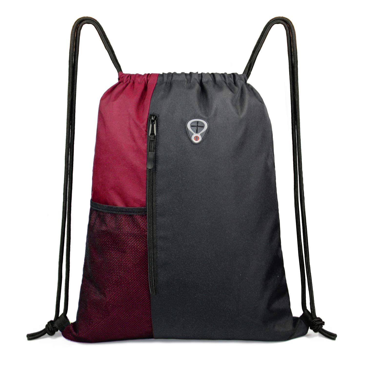 Sponsored Ad - Maroon Drawstring Backpack Sports Gym Bag for Women Men Large String Backpack With Zipper and Water Bottle Mesh Pockets Cinch Sack Workout Bag, 16" x 20"