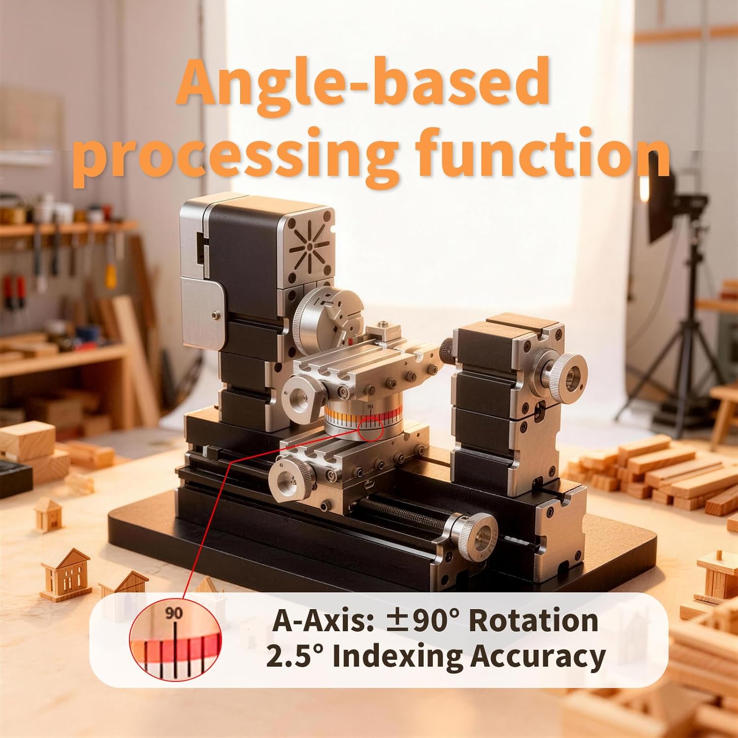 4-Axis All-Metal Micro Lathe, High-Power 60W Mini Lathe for Metalworking (Gold, Silver, Aluminum, Copper), Wood & Plastic, with Safety Guard & Quick Indexer
