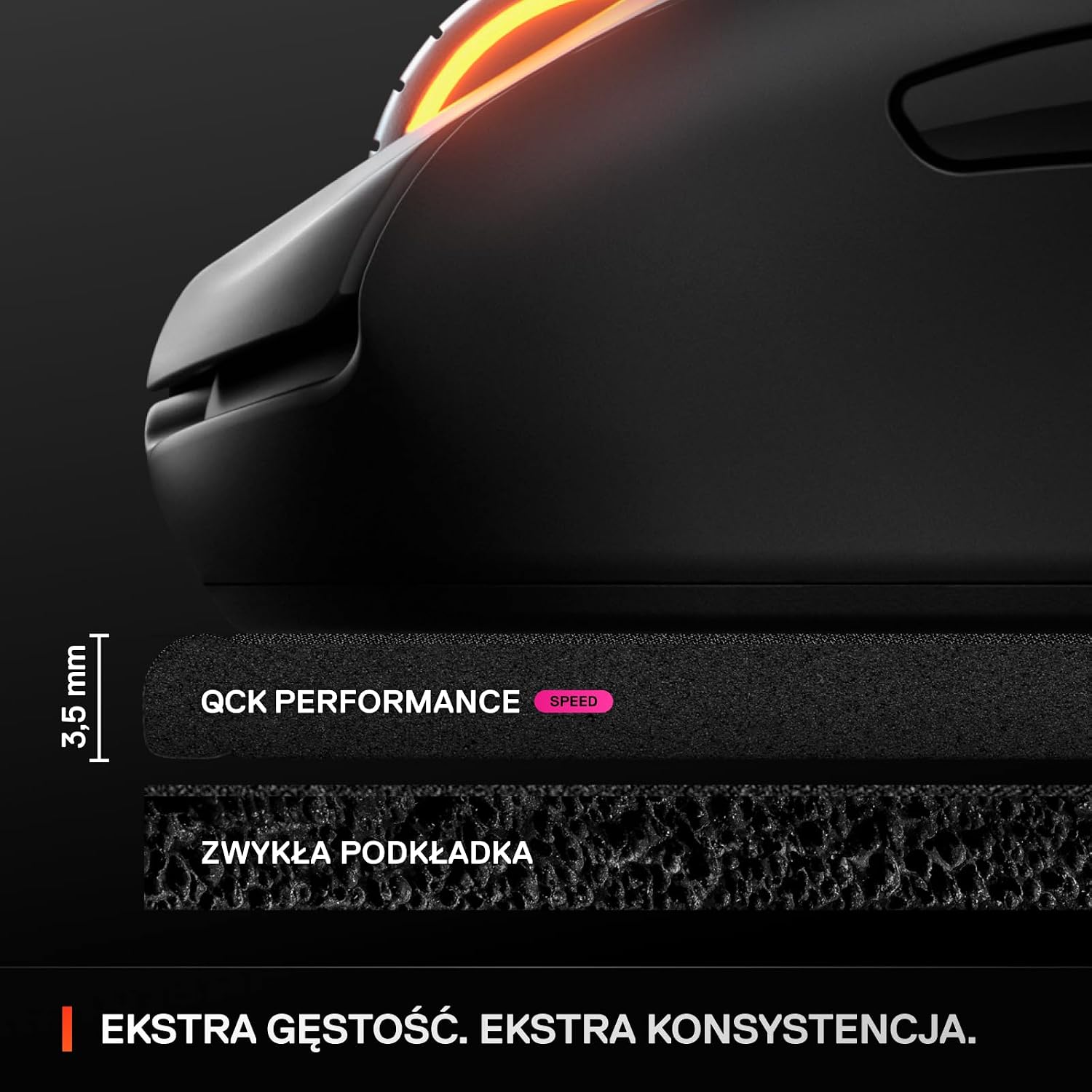 SteelSeries podkładka QcK L Performance Speed - Dodatkowa gęstość dająca poślizg - Niskoprofilowe przeszycia krawędzi - Antypoślizgowa podstawa z neoprenu - Rozm. 490 x 420 mm - FPS MOBA RTS MMO