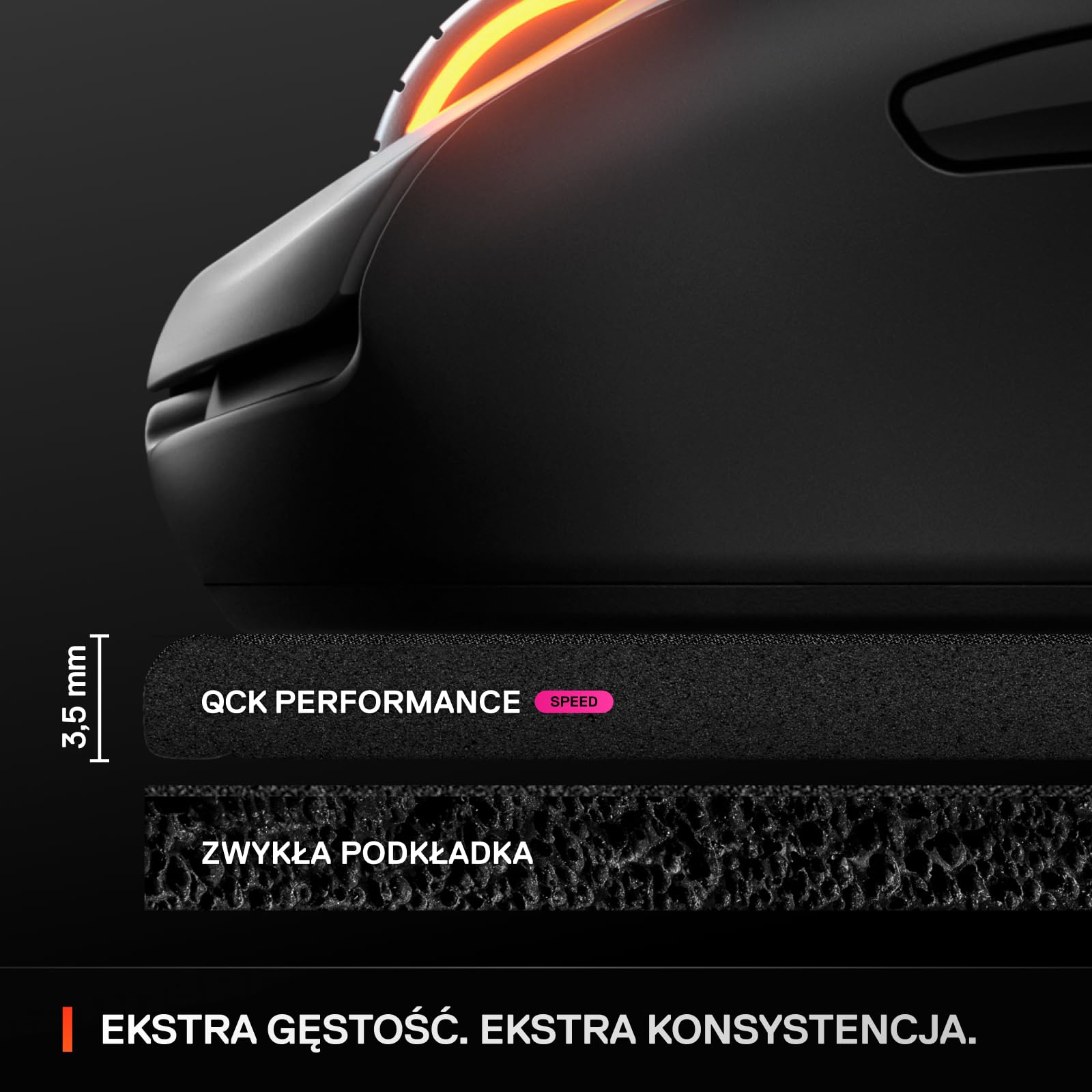 SteelSeries, podkładka QcK L Performance Speed - Dodatkowa gęstość dająca poślizg - Niskoprofilowe przeszycia krawędzi - Antypoślizgowa podstawa z neoprenu - Rozm. 490 x 420 mm - FPS, MOBA, RTS, MMO