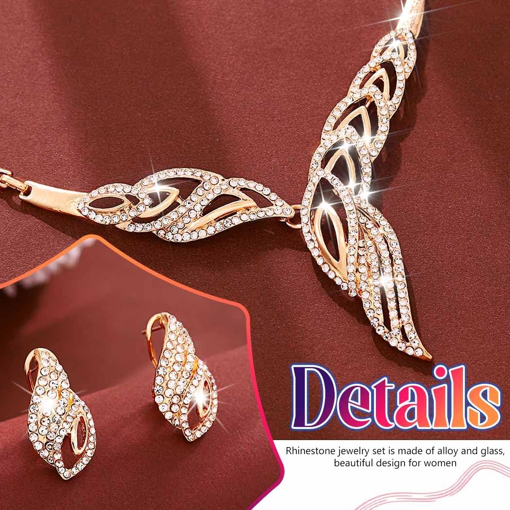 Sixexey Gold Rhinestone Jewelry Set Leaf Jewelry Prom Wedding Neck Jewelry for Women - Image 6