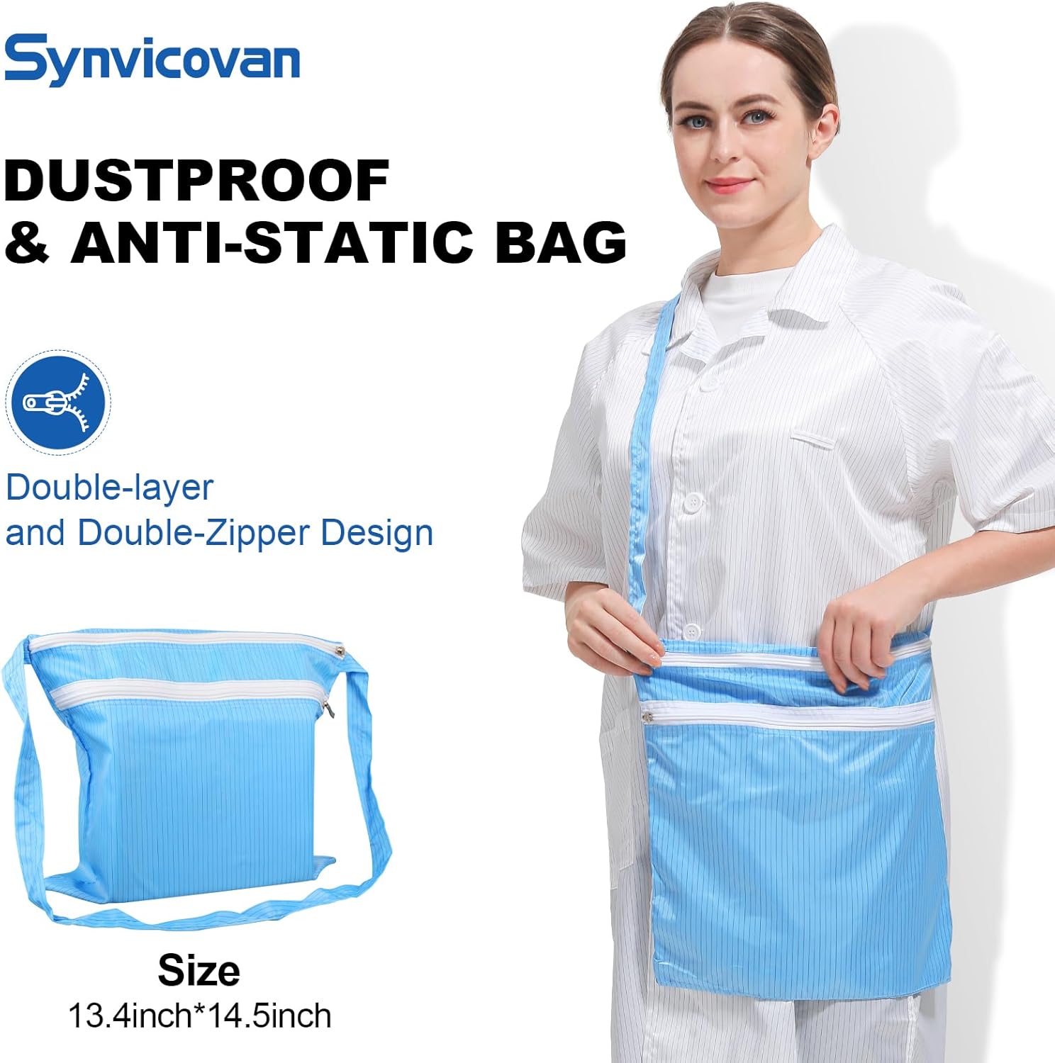 13 x 14 Inch Anti-static Cleanroom Crossbody Tool Bag,Storage Bag for Work & Travel（Blue）
