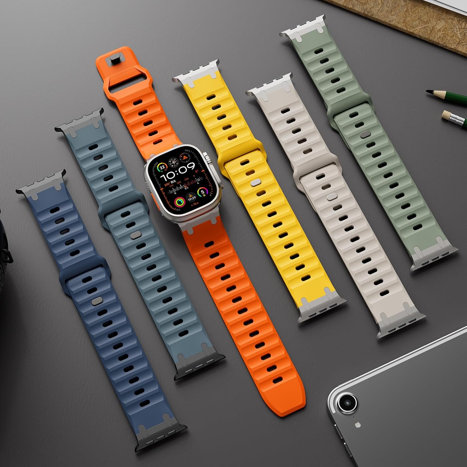 Sport Bands for Apple Watch Ultra 3 2 1 Band 49mm 46mm 45mm 44mm 42mm Women Men,Rugged Wide Silicone Waterproof Wristbands with Metal Adapter Strap for iWatch Series 11 10 9 8 7 6 5 4 SE 3 2,Ultra/3/2 - Image 3