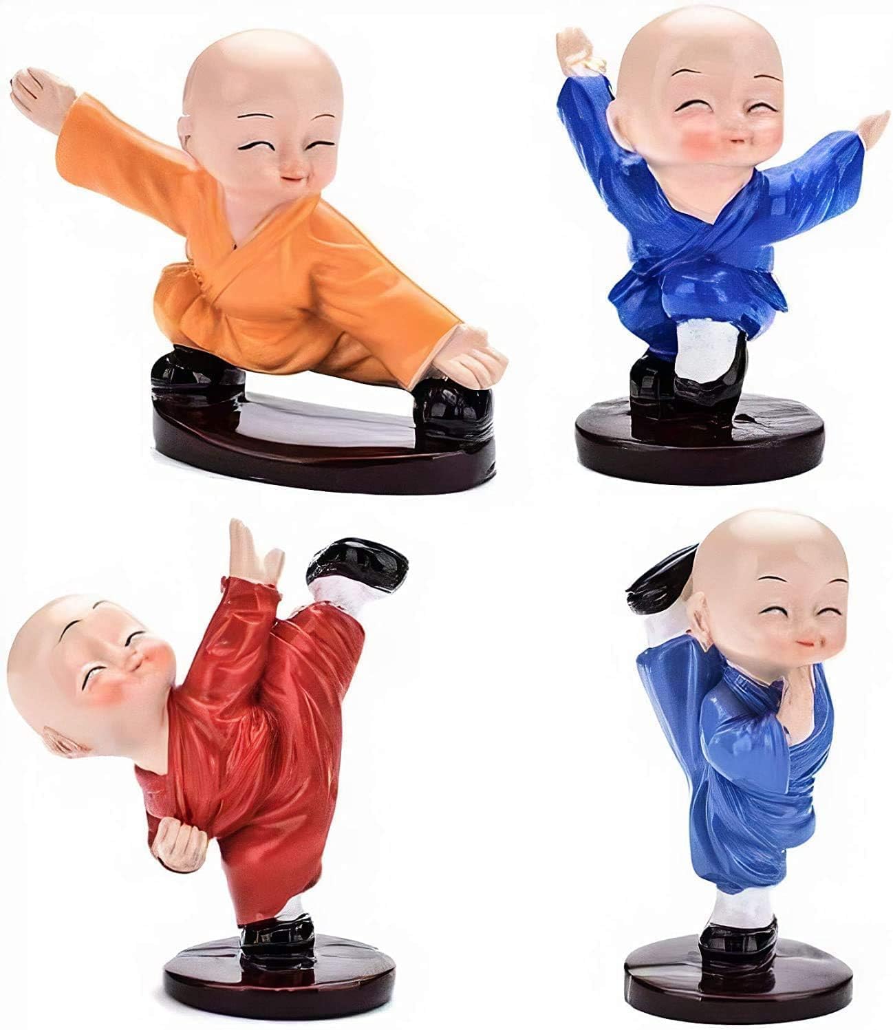 Little Fengshui Monk Statue, Buddha Idols Statues, Beautiful Figurine, Car Accessories Item Decorative Showpiece Car Dashboard Idols- Set of 4, 2.4 Inch Height