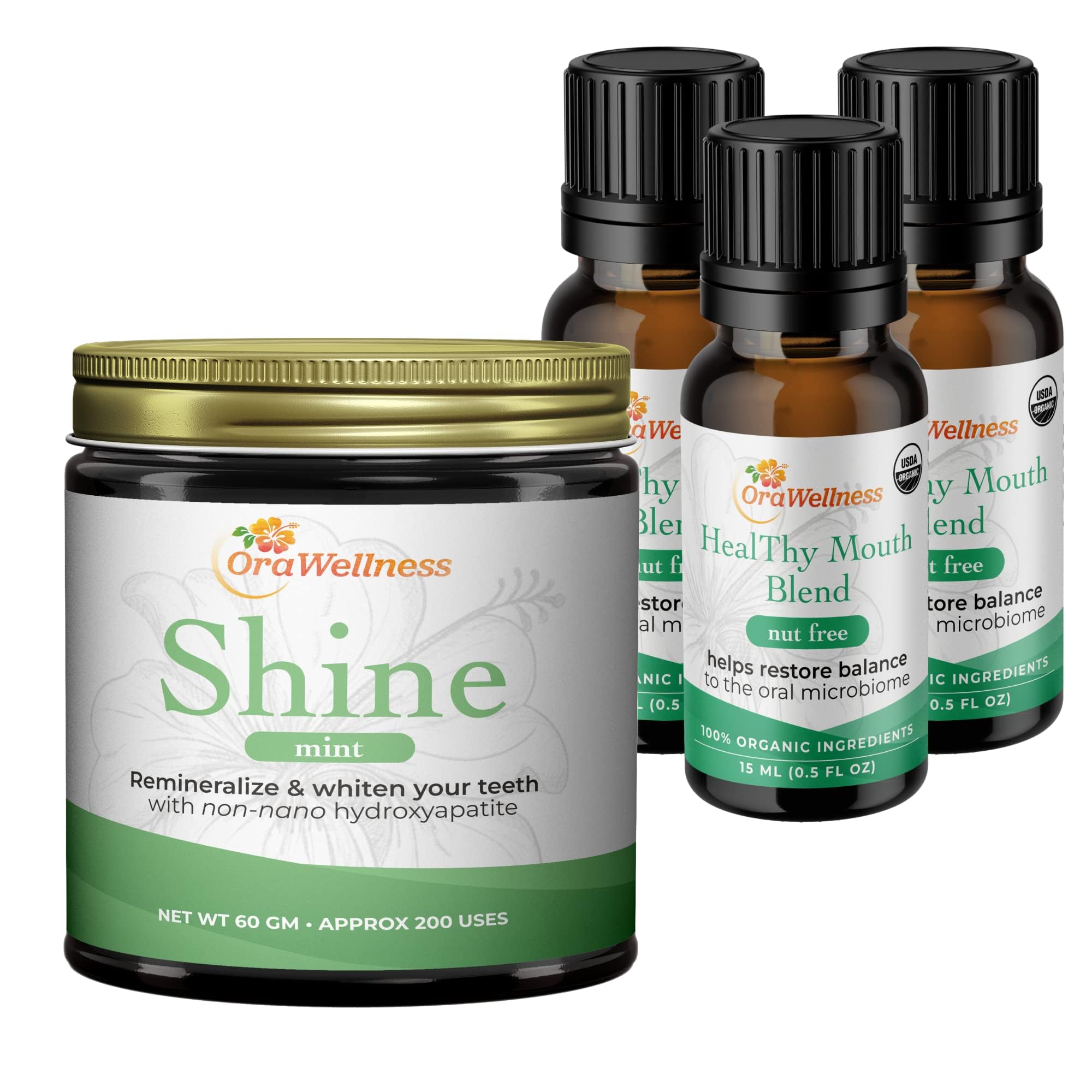 OraWellness Shine Remineralizing Natural Teeth Whitening Powder in Mint Nut Free Healthy Mouth Blend Organic Toothpaste Mouthwash Alternative
