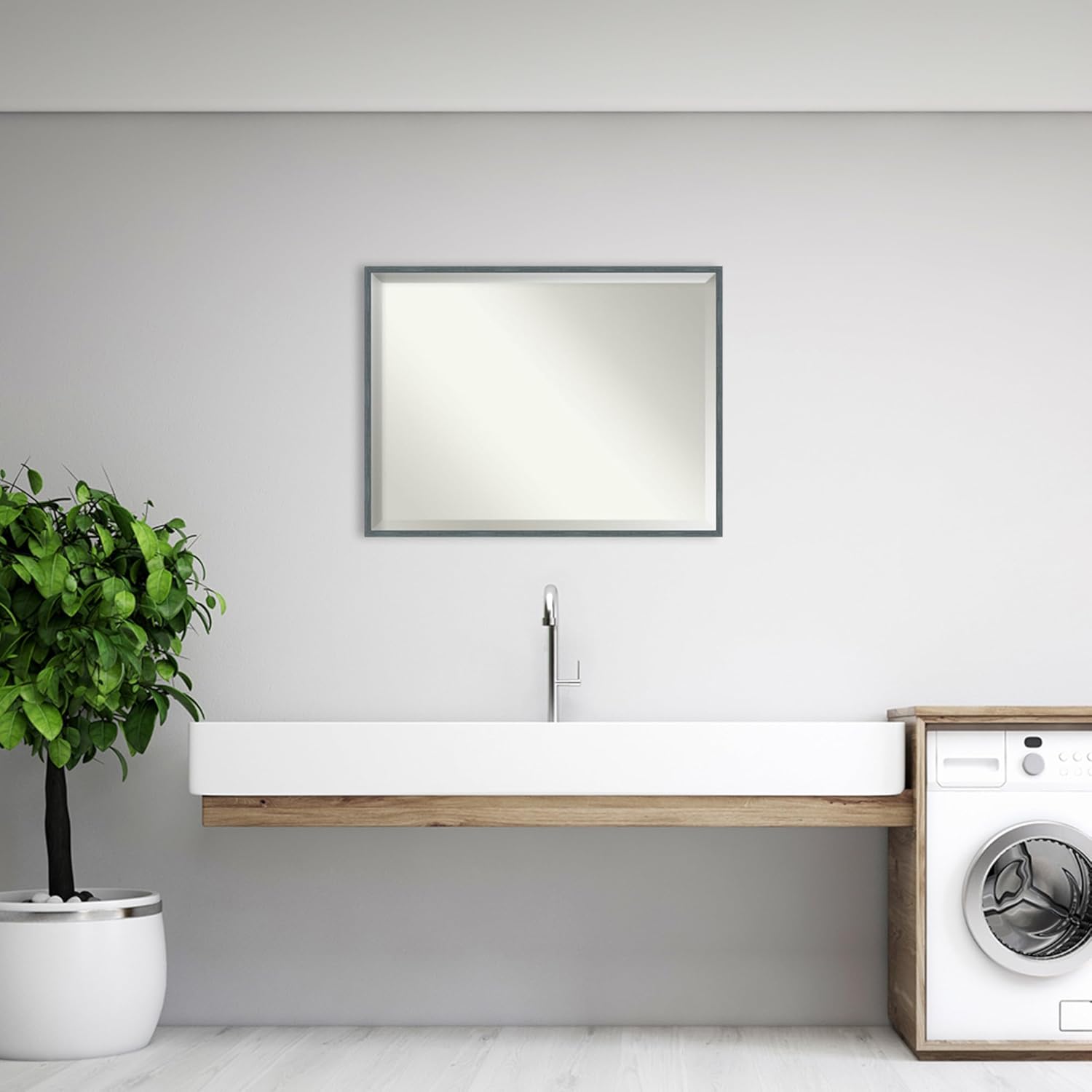 Amanti Art Blue Bathroom Mirror for Over Sink, 31x41 Dixie Blue Grey Rustic Narrow Rectangle Vanity Mirror, X-Large Country Rustic Wood Frame, Hangs Horizonally and Vertically, Bathroom Wall Decor,