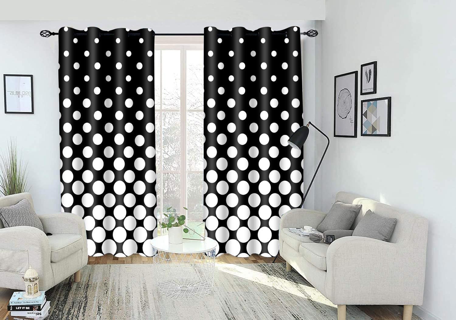 BSPPTI Abstract Curtains for Bedroom 52x63inch Polka Dot Window Curtain Minimalist Blackout Curtains Insulated Room Darkening Window Drapes for Living Room 2 Panels, Black White