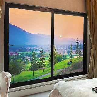 Orange Green Sliding Door Opaque Sun Block Glass Film Privacy Window Covering Sticker Static Cling Decorative Stained Window Glass Film Nature Golf Resort Park 27.6Wx47.2L-inch x2 Pcs