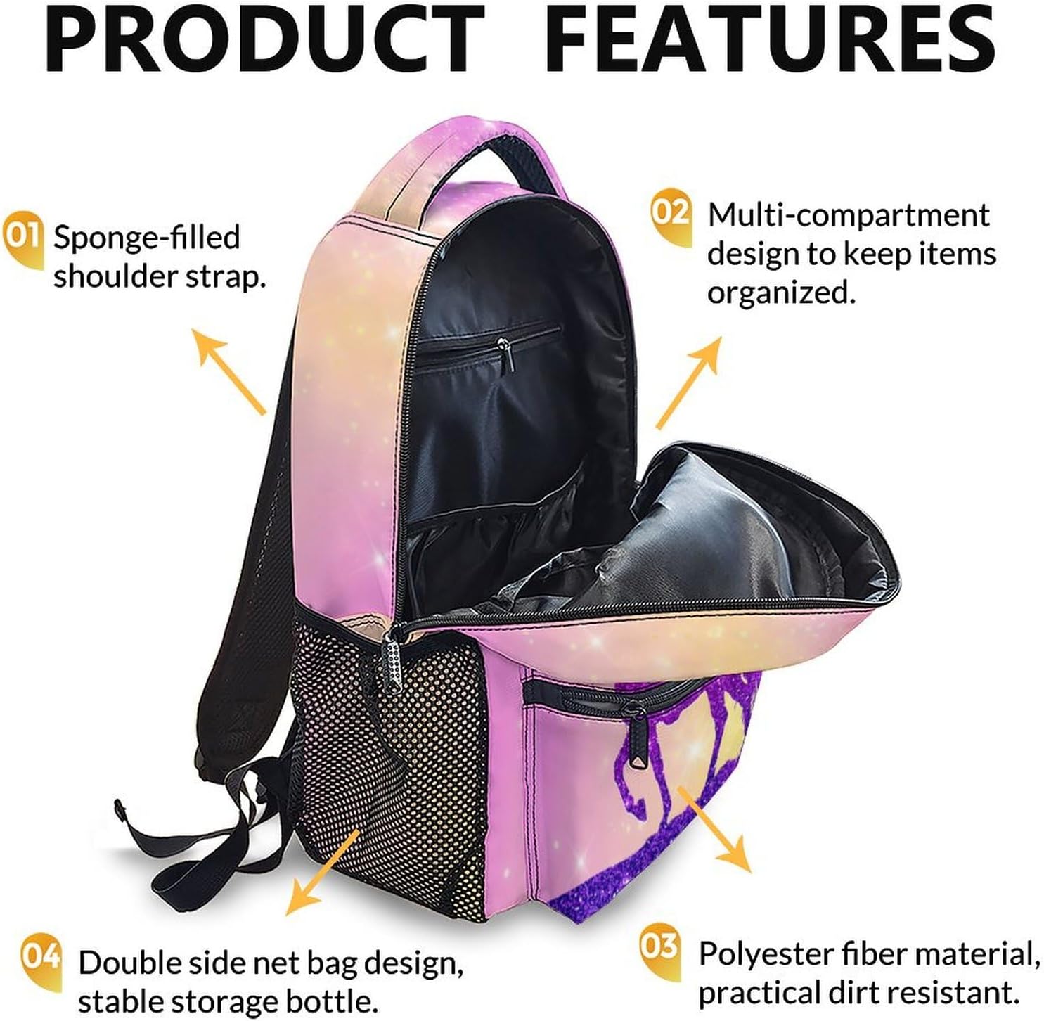 Girls School Backpacks for Kids, Cute Horse Backpack, 17 Inch Pink Elementary Backpacks, Large Capacity Lightweight Bookbag for Preschool - Image 3