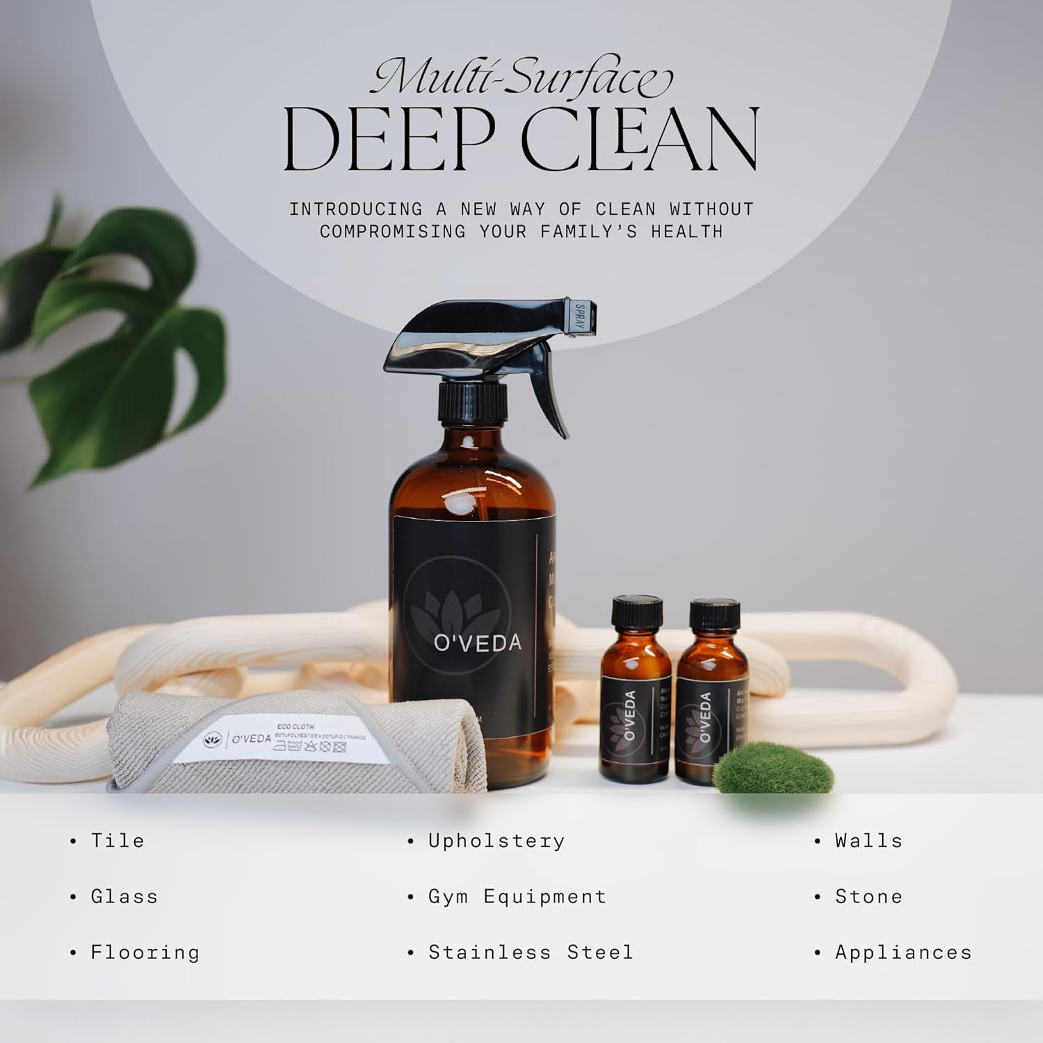 O'VEDA Starter Kit – Multi-Purpose Cleaning Bundle with 1 Concentrate & 1 Spritzer Refill Bottle (30ml each), 16oz Spray Bottle & Cleaning Cloth – All-Purpose Cleaner for Kitchen, Floors & More