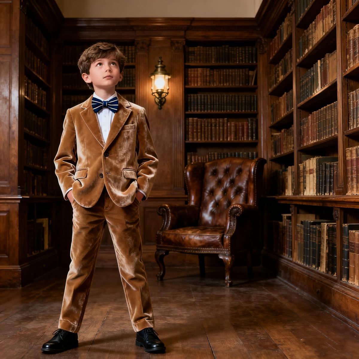 レトロボーイズベルベットスーツスリムフィット3ピースタキシードセットタキシードスーツ男の子ブレザージャケットベストパンツキッズウェデ