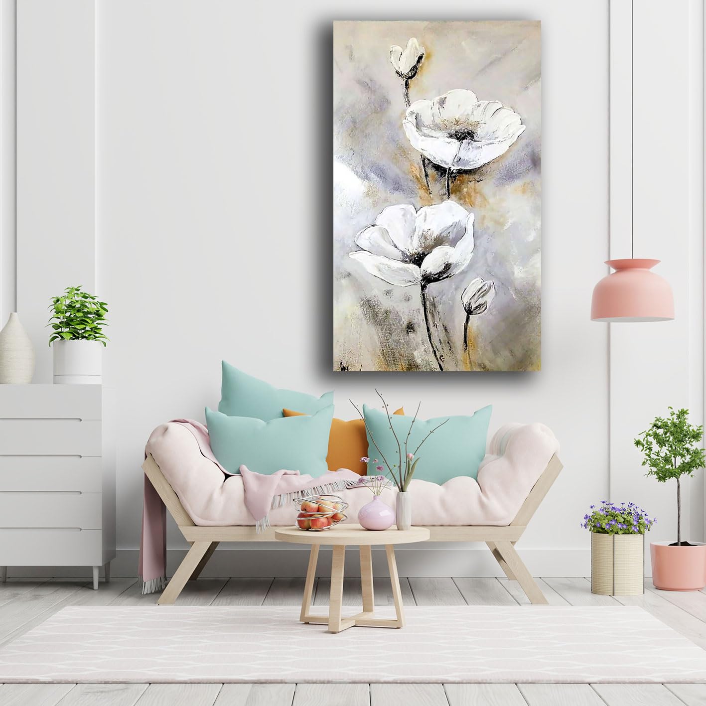 Quadro Moderno Su Tela SERIMINO – Stampa Floreale Vintage 60x120 Cm Con Cornice, Per Soggiorno E Camera Da Letto