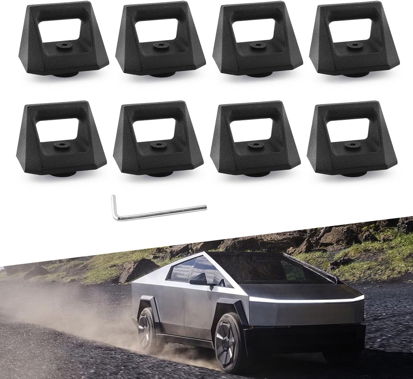 8PCS Heavy Duty Steel L Track Bed Rail Hooks Compatible with Cybertruck 2023 2024 OEM Style Tie Down Accessories for Truck Bed