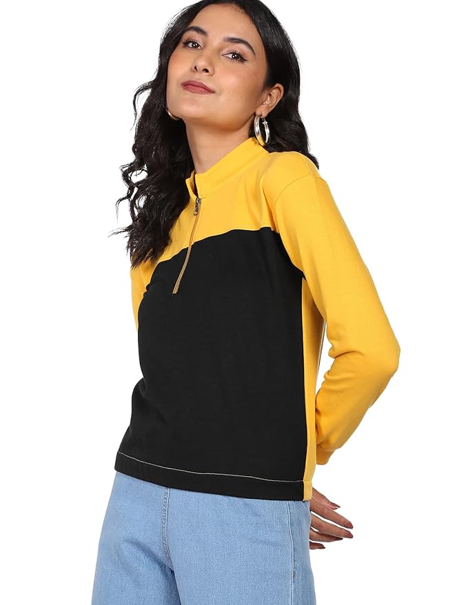 Newport Women's Polyester Hooded and Crew Neck Regular Fit Sweatshirt (NPWWPSS20003Y06_Yellow_Large)