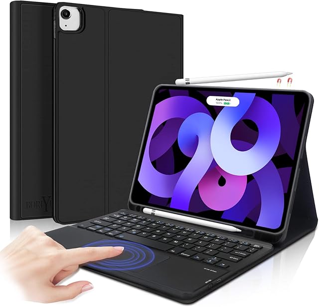 iPad Air 5th 2022/4th Generation Keyboard Case with Trackpad,Support Apple Pencil Charging,Touchpad Keyboard with Auto Wake/Sleep Smart Cover for iPad Air 10.9/iPad Pro 11 2021/2020/2018,Black