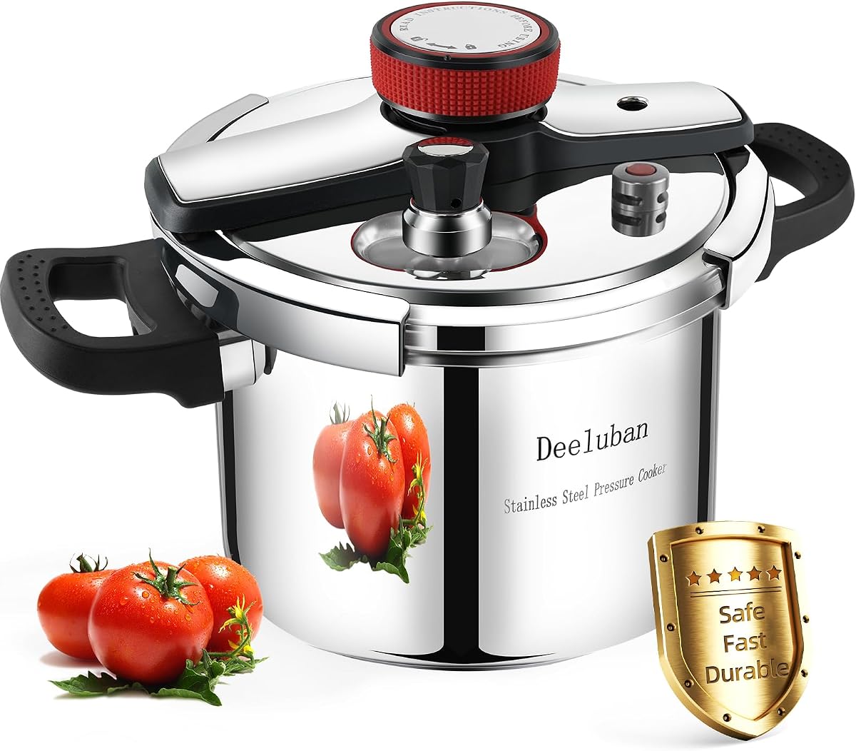 Olla a presión de acero inoxidable de 6 cuartos, olla a presión resistente para estufa, compatible con inducción, cerradura de seguridad, base de calor uniforme, ideal para comidas familiares y cocina diaria