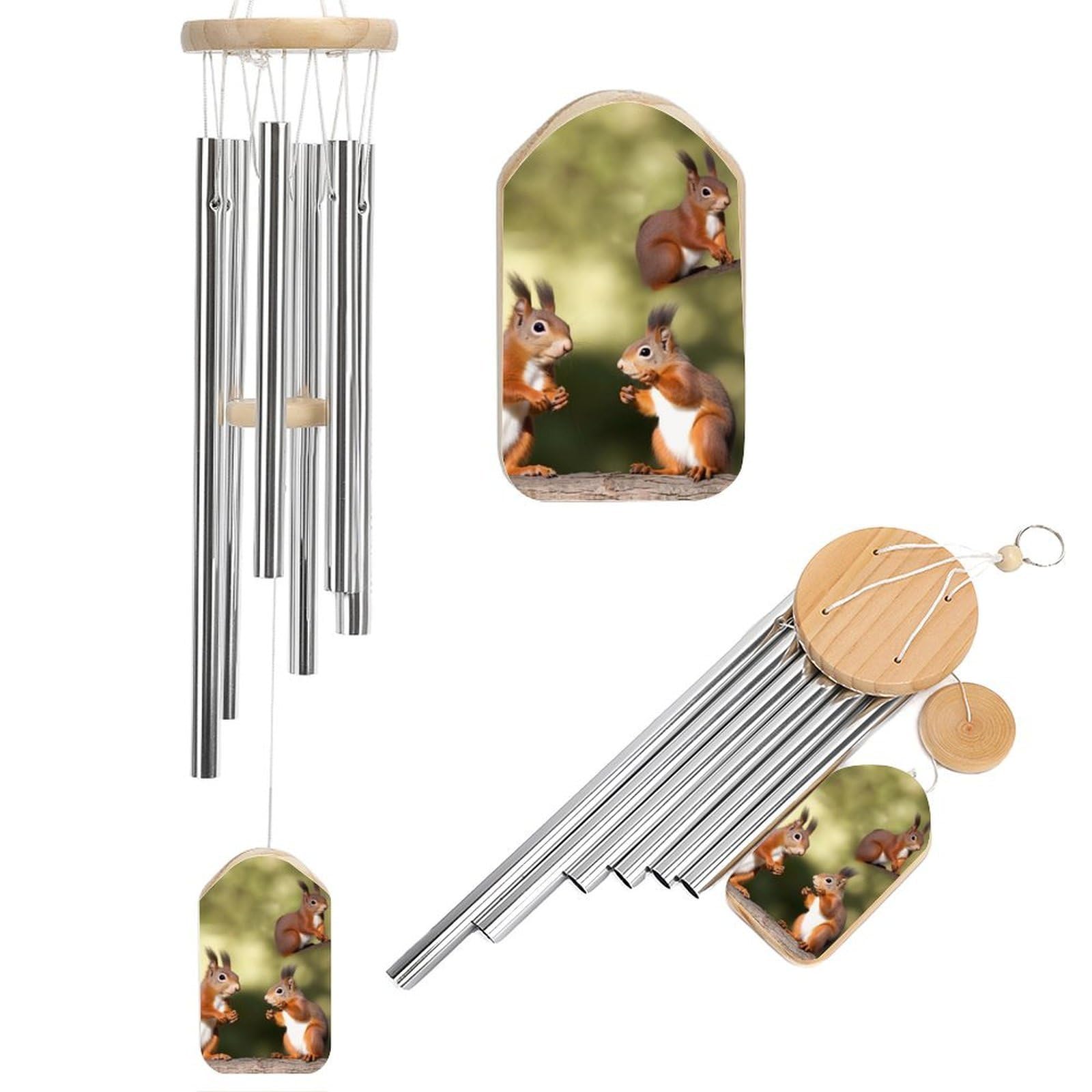 Cute Squirrels Wind Chimes for Outside Memorial Gift Sympathy Wind Chimes Aluminum Tube Windchime with Hook Windbell for Outdoor Patio Garden Decor Housewarming Gift