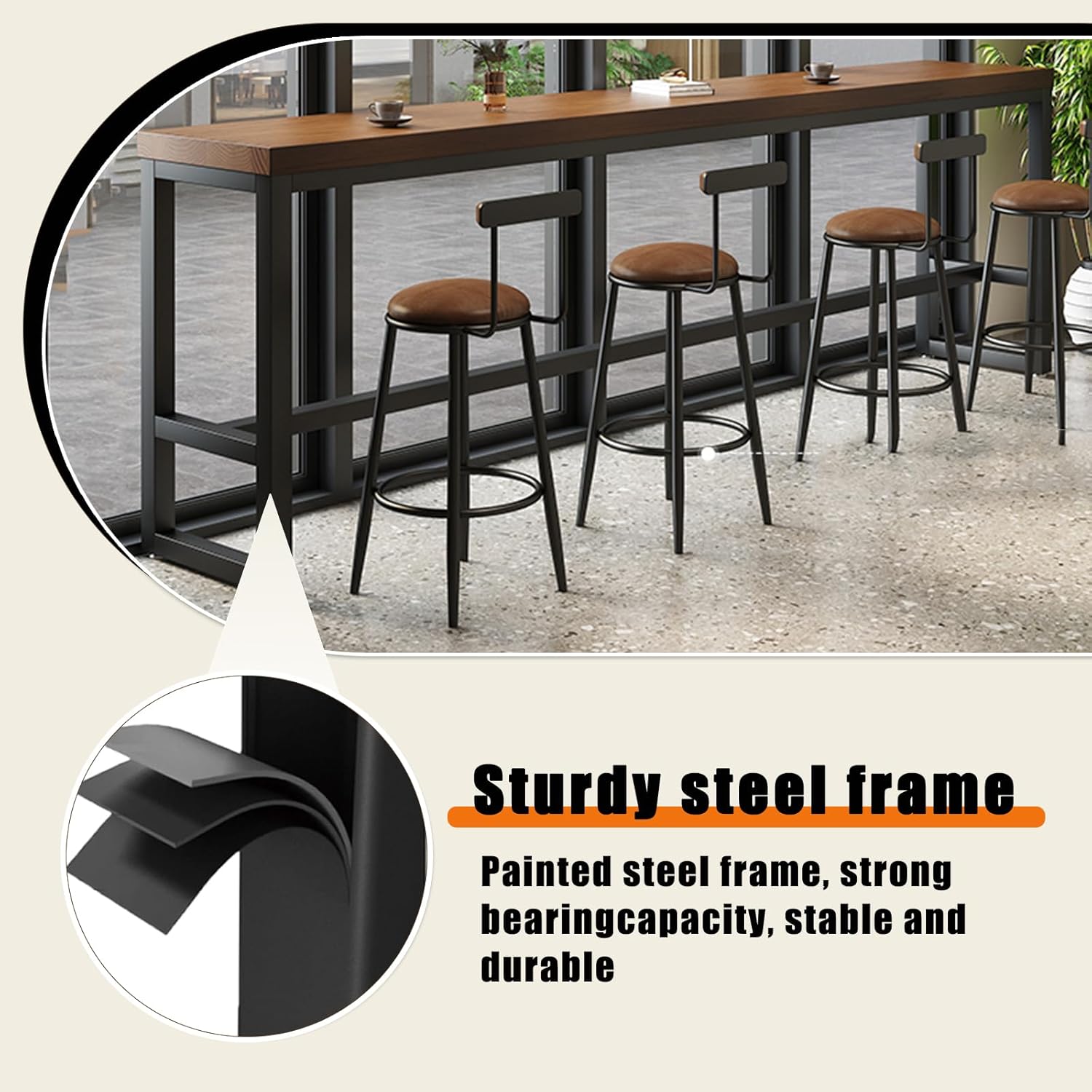 Bar Table,Farmhouse Pub Table,Industrial Bar Height Dining Table,2-in Thickness Solid Wood Top for Kitchen, Coffee Shop, Pub, Breakroom(Stool not Included)