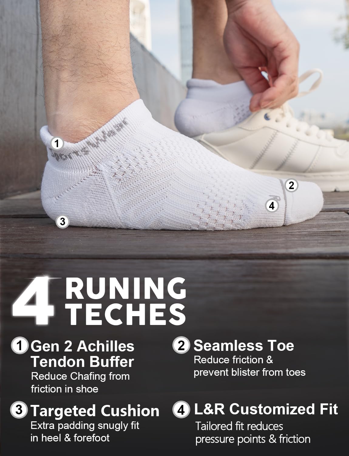 Bamboo Viscose Compression Tab Running No Show Sport Socks Men Moisture Wicking Cushioned Anti-Blister Breathable - Image 4