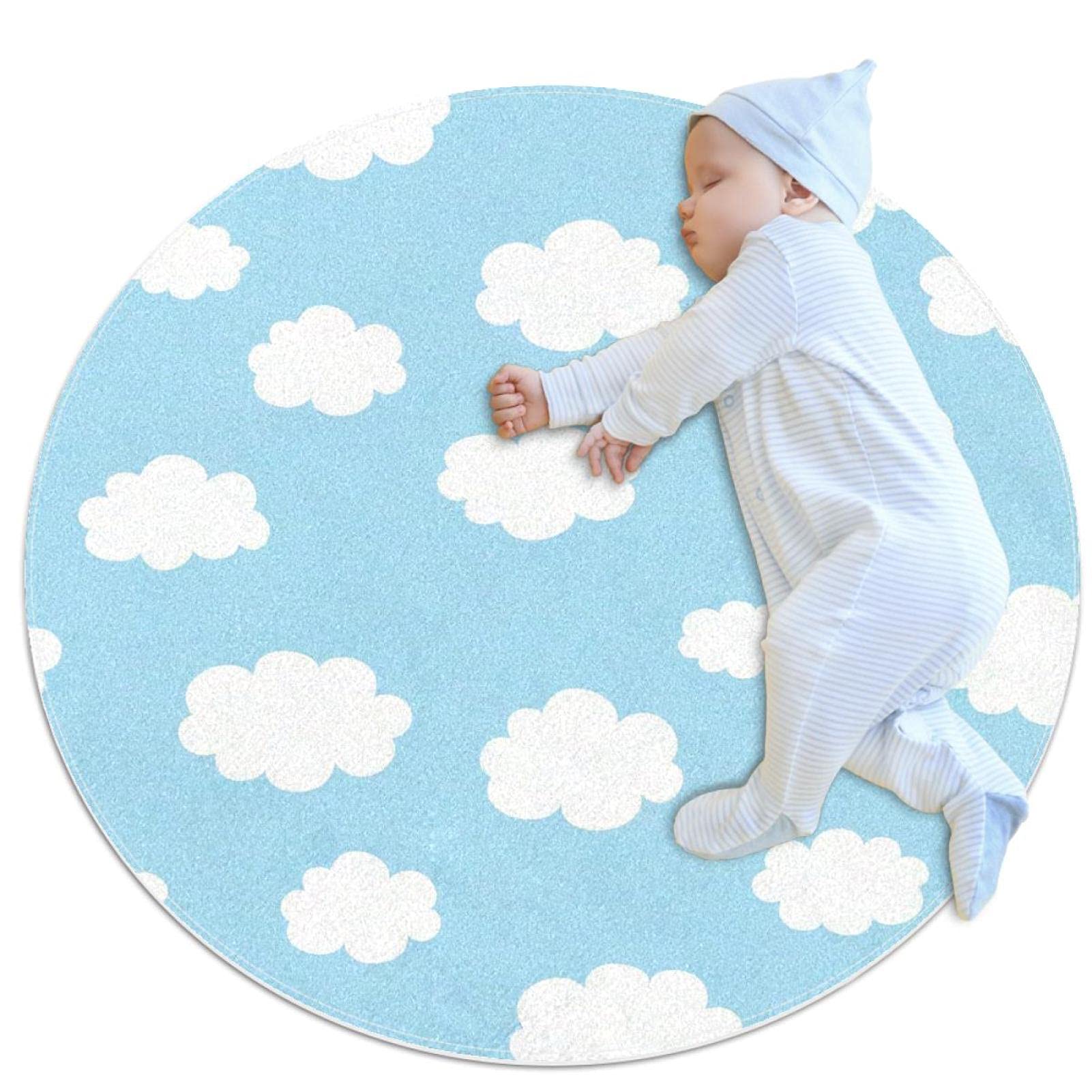 Tapis rond 100x100cm JDEZ à motif de nuages pour chambre et salon