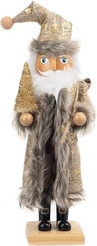 FUNPENY 14" Christmas Decorative Nutcracker, Handmade Wooden Santa Traditional Nutcracker in Flannel Ful Golden Coat, Festive Collectible Nutcracker, Winter Tabletop Christmas Decoration