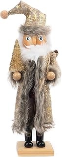 FUNPENY 14" Christmas Decorative Nutcracker, Handmade Wooden Santa Traditional Nutcracker in Flannel Ful Golden Coat, Festive Collectible Nutcracker, Winter Tabletop Christmas Decoration