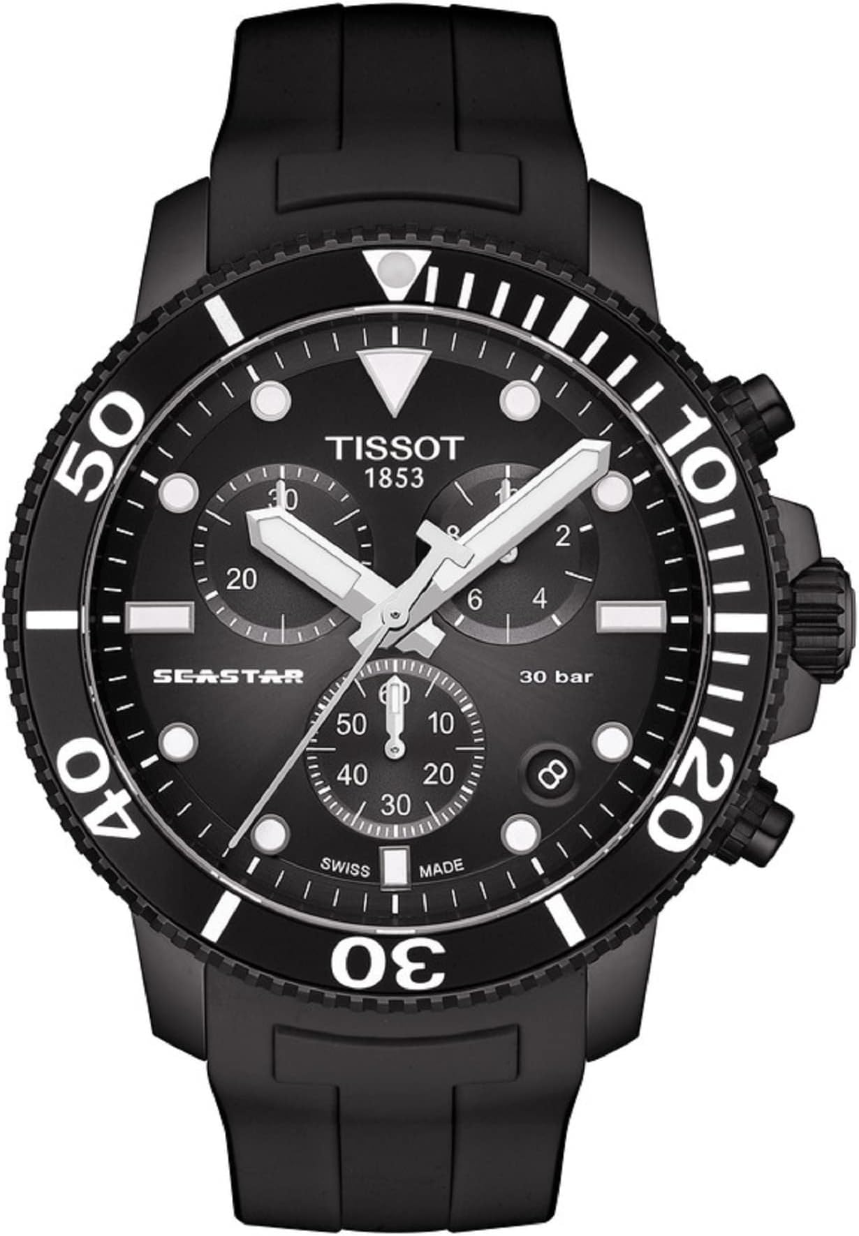 mens Seastar 660/1000 Stainless Steel Casual Watch Black T1204173705102, Black, Chronograph,Dive Watch