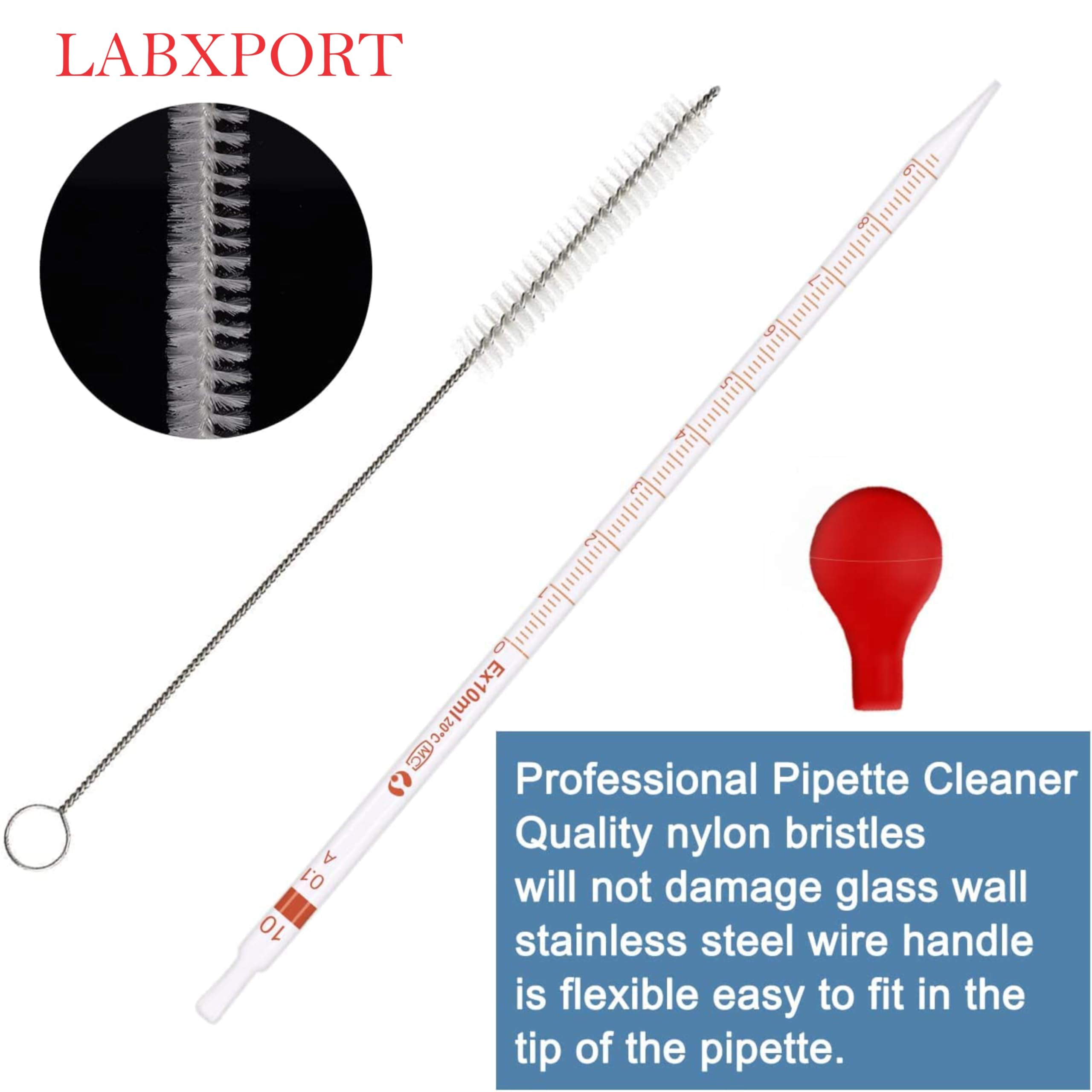 LABXPORT 10ml (13inch) Glass Graduated Pipette Droppers with Red Rubber Bulbs (2pc.) & cleaning Brush–for Lab Laboratory perfume making Cosmetics School College Science Essential Oils home use - Image 3 thumbnail