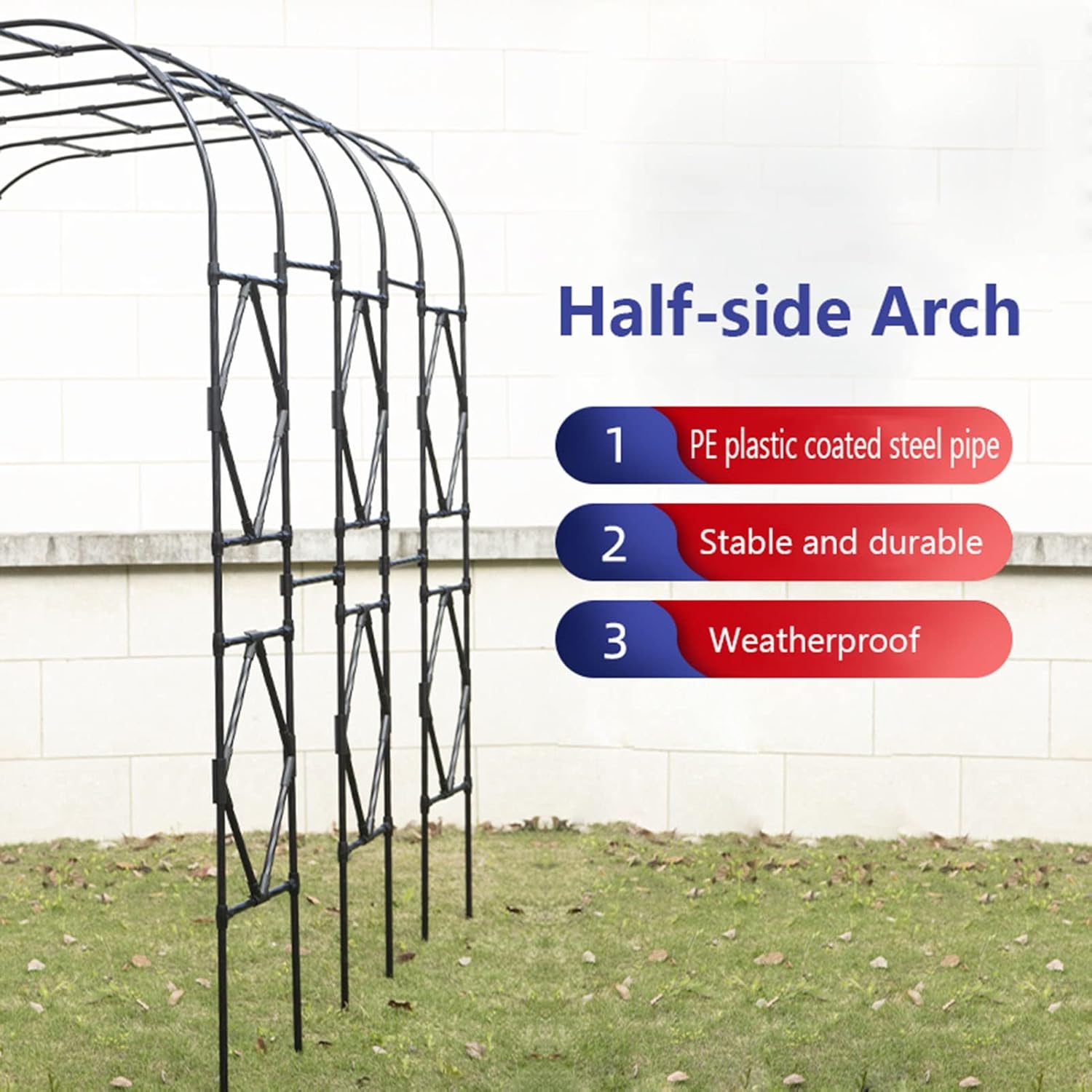 Heavy Duty Metal Garden Arch Trellis for Climbing Vines & Roses, 2.4M Tall, Durable PE Coated Steel Frame, Perfect Outdoor Support Arbor for Garden Decor