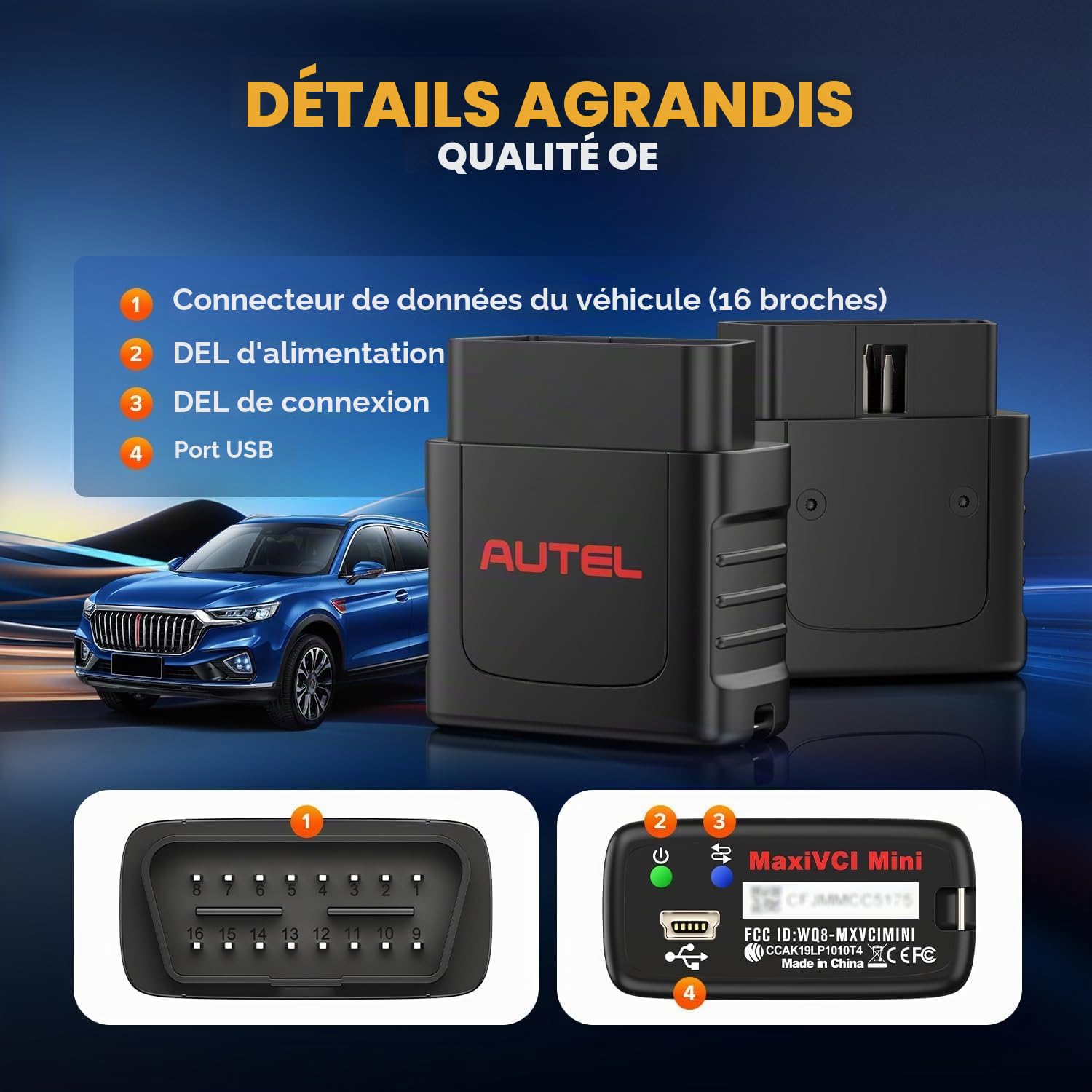 Autel MaxiVCI VCI Mini Interface Diagnostic Dongle sans Fil pour Véhicule