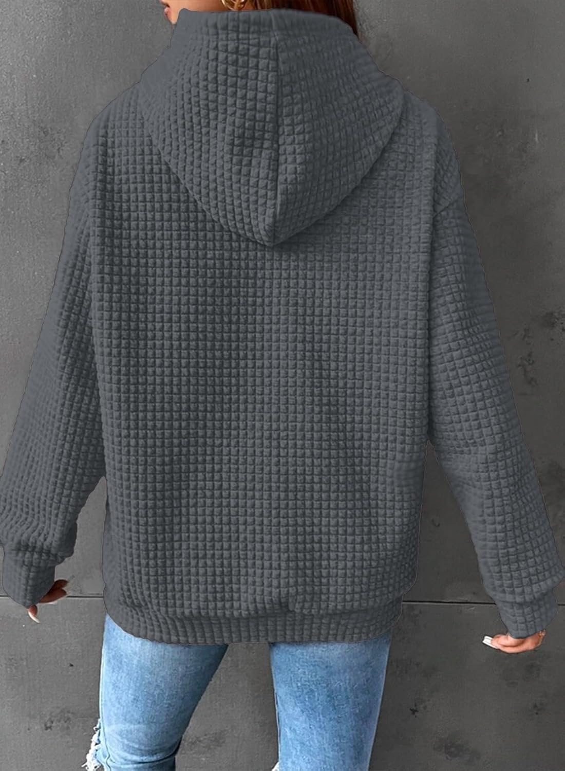 SHEWIN Womens Hoodies Casual Long Sleeve Drawstring Waffle Pullover Tops Loose Hooded Sweatshirt with Pocket - Image 4