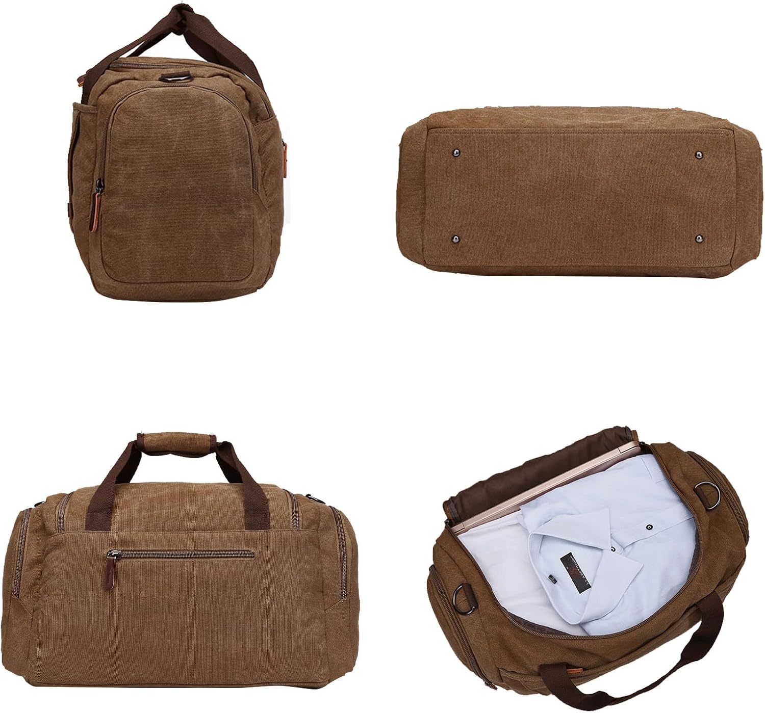 Carry Canvas Duffle Bag For Men and Women，leisure Stylish Canvas Travel Duffel Backpack Multifunctional Overnight Weekender Overnight Travel Bag (brown) image 2