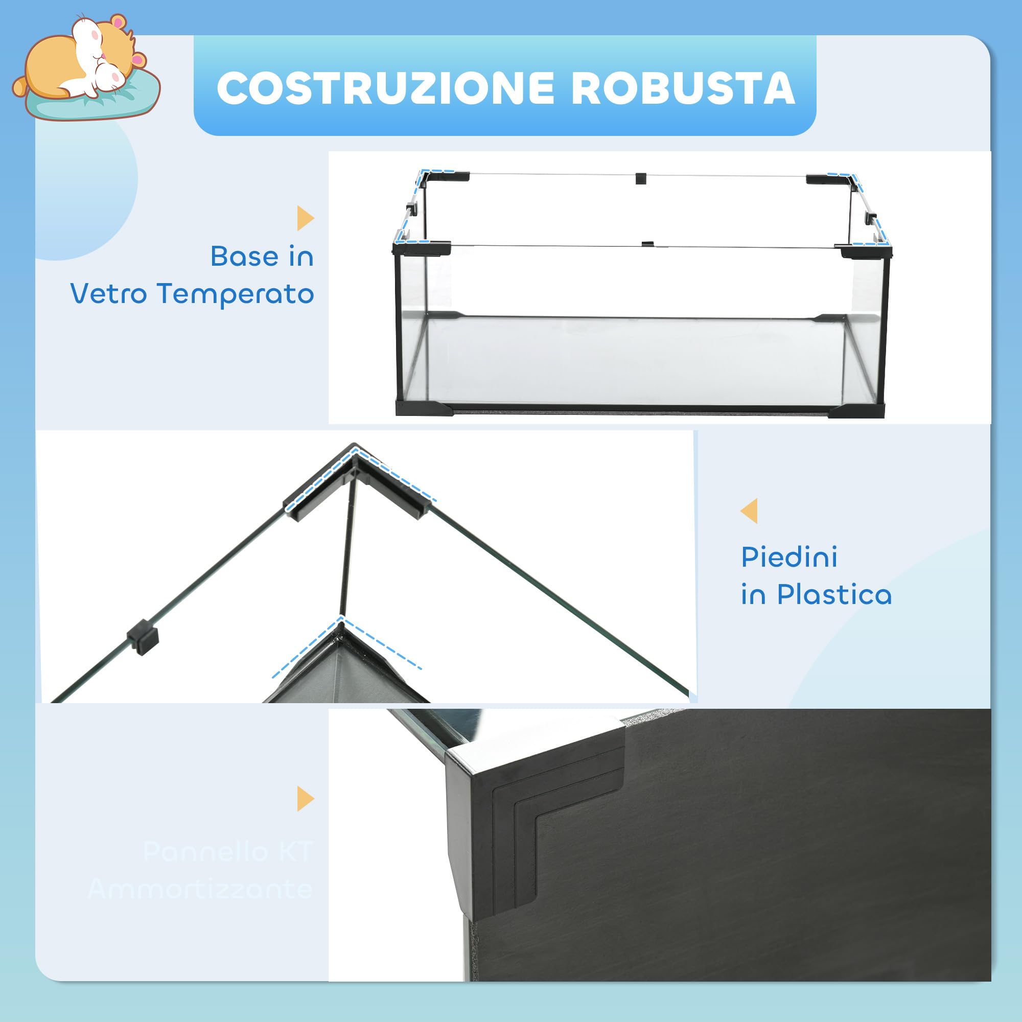 PawHut Gabbia per Criceti, Gabbietta per Criceti, Gerbilli e Piccoli Animali in Filo d'acciaio e Vetro con Ruota, Piattaforme, Rampe, Base Rimovibile, Beverino e Mangiatoia, 76.5x48.5x54.5 cm, Nero
