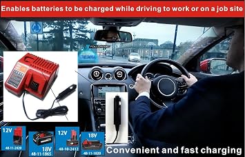 Compaitble with Milwaukee 48-59-1810 Lithium Ion Vehicle Charger,Car Battery Charger, for Battery M12 M14 M18 C18B, C18BX, M18, M18B, M18B2, M18B4, M18BX Battery