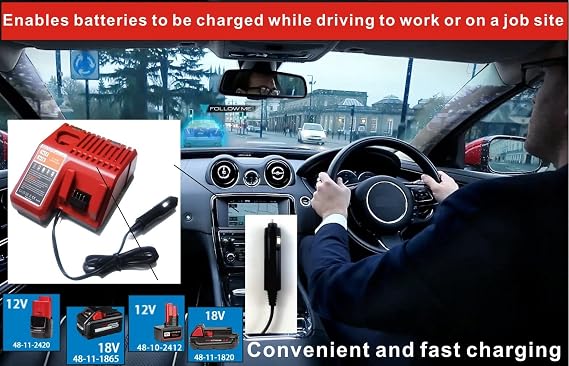 Compaitble with Milwaukee 48-59-1810 Lithium Ion Vehicle Charger,Car Battery Charger, for Battery M12 M14 M18 C18B, C18BX, M18, M18B, M18B2, M18B4, M18BX Battery