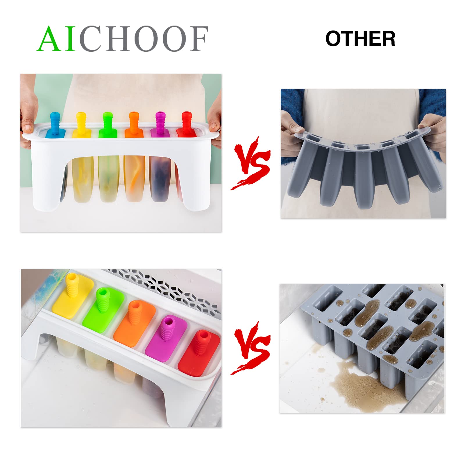 Stampi per ghiaccioli, 12 cavità senza Bpa in silicone, riutilizzabili Popcicale stampo in silicone per bambini, stampi per ghiaccioli in silicone per ghiaccioli fatti in casa (rosso