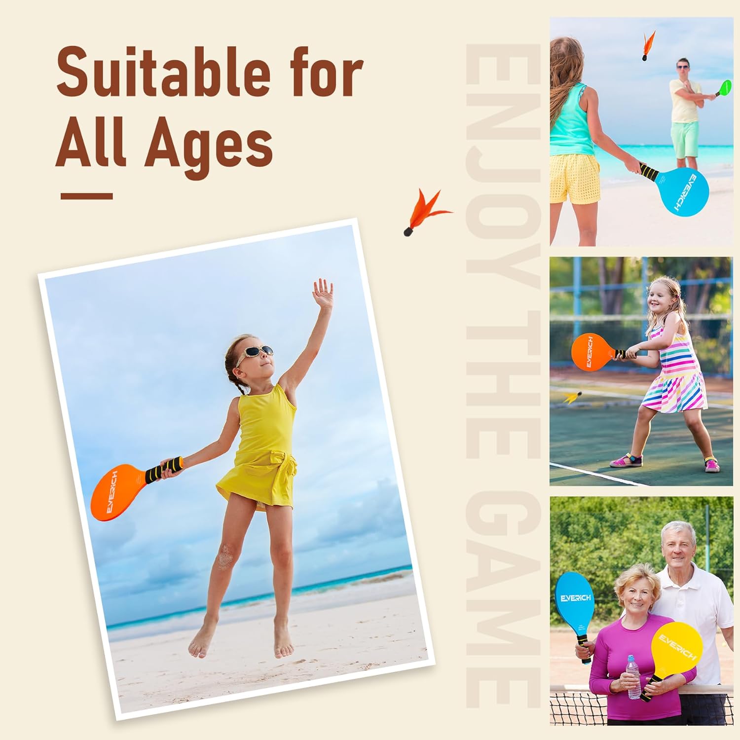 Paddle Ball Set – Indoor & Outdoor Racket Game for Kids, Teens, and Adults, Badminton & Camping Games Essentials, Fun for Beach, Yard, and Lawn Play All Year Round