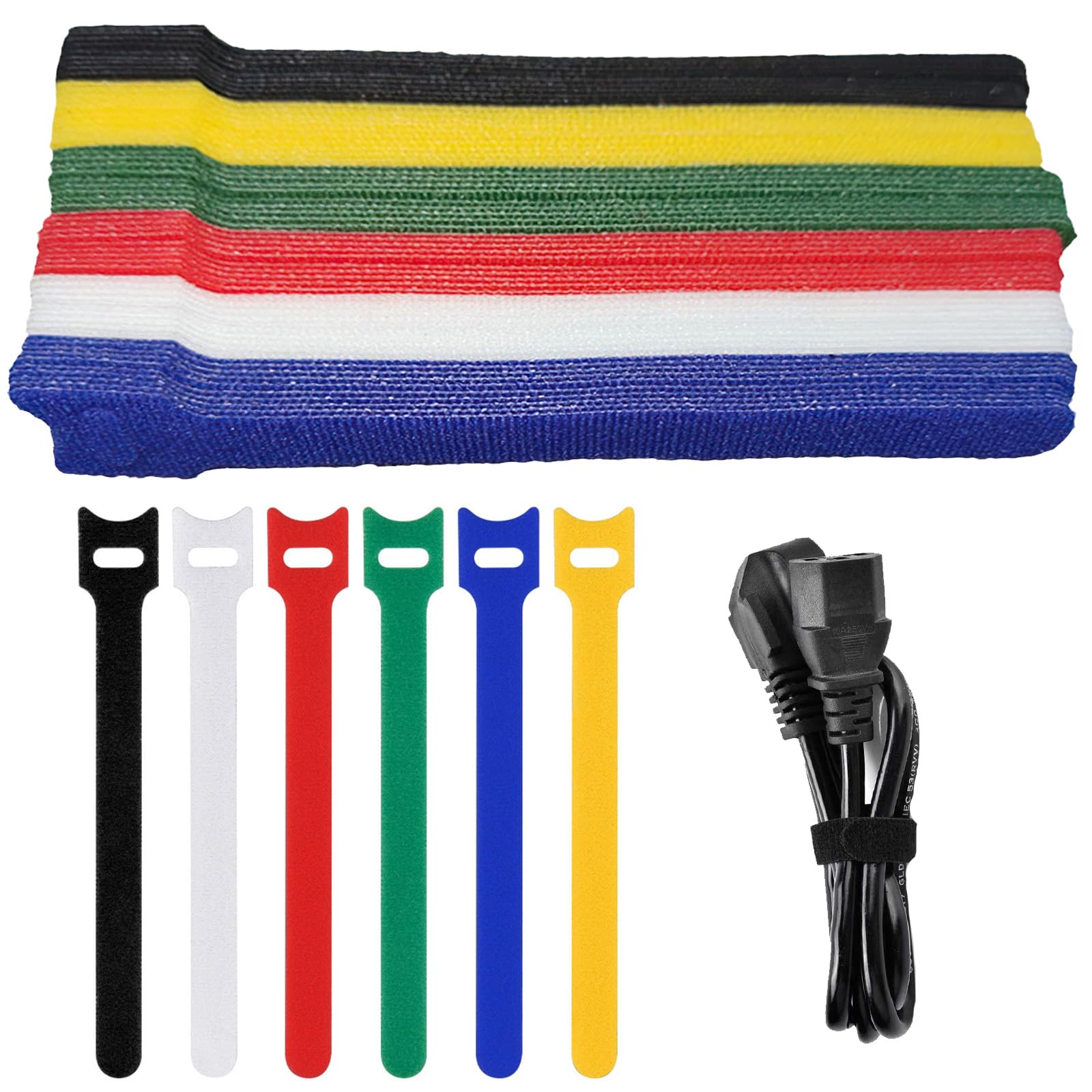 60 Pieces Velcro Cable Ties Straps, Reusable Cable Ties, Adjustable Straps Tidy Wrap Hook and Loop Fastening Wire Ties Cable Organiser Fastener for Home Office TV, Cable Organiser