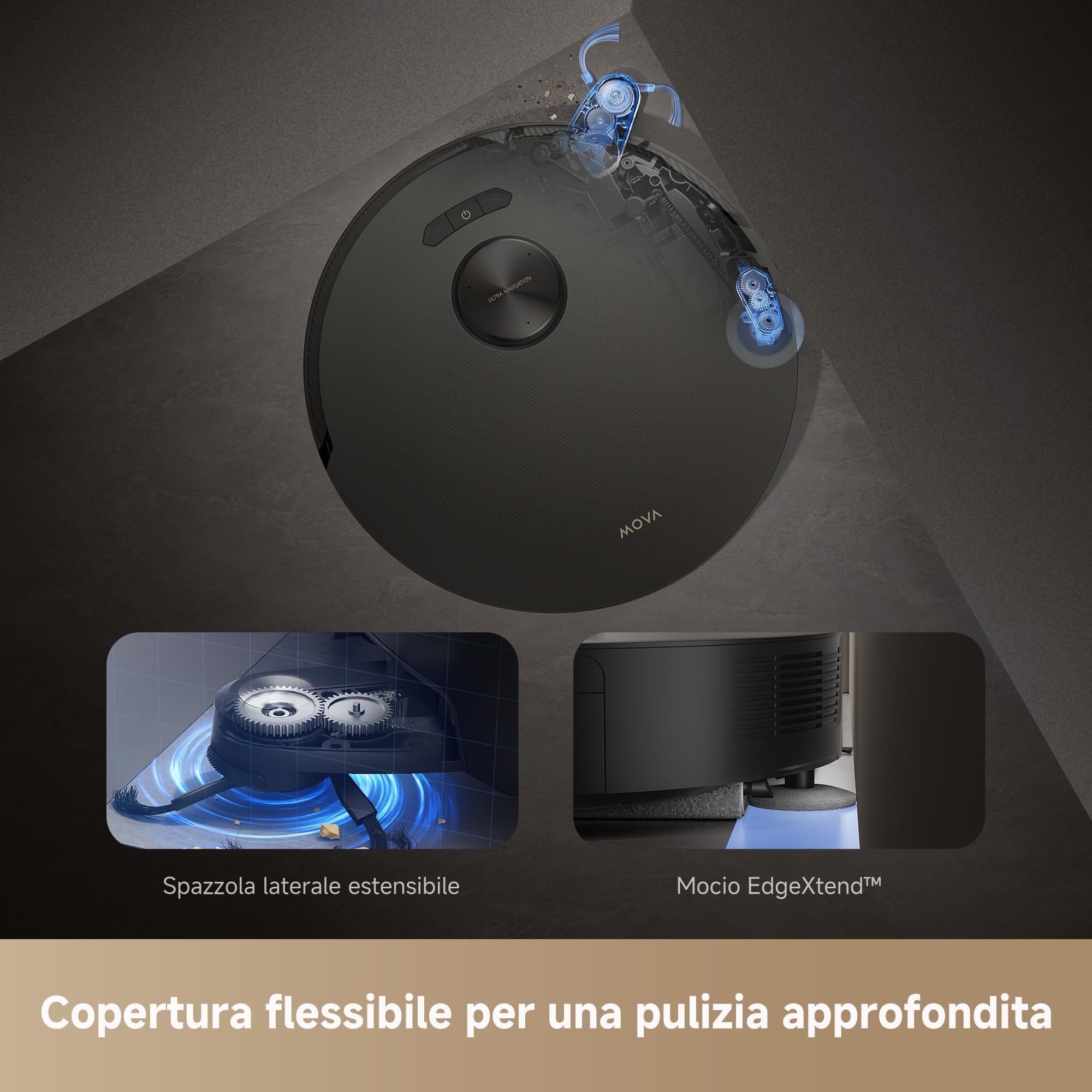 Mova Z50 Ultra Robot Aspirapolvere Lavapavimenti con Mappatura, 19000 Pa, con Mocio a Rullo, Forza di lavaggio da 18N, Rilevamento AI dello Sporco,Pulizia Moci con Acqua Calda a 75℃, Nero