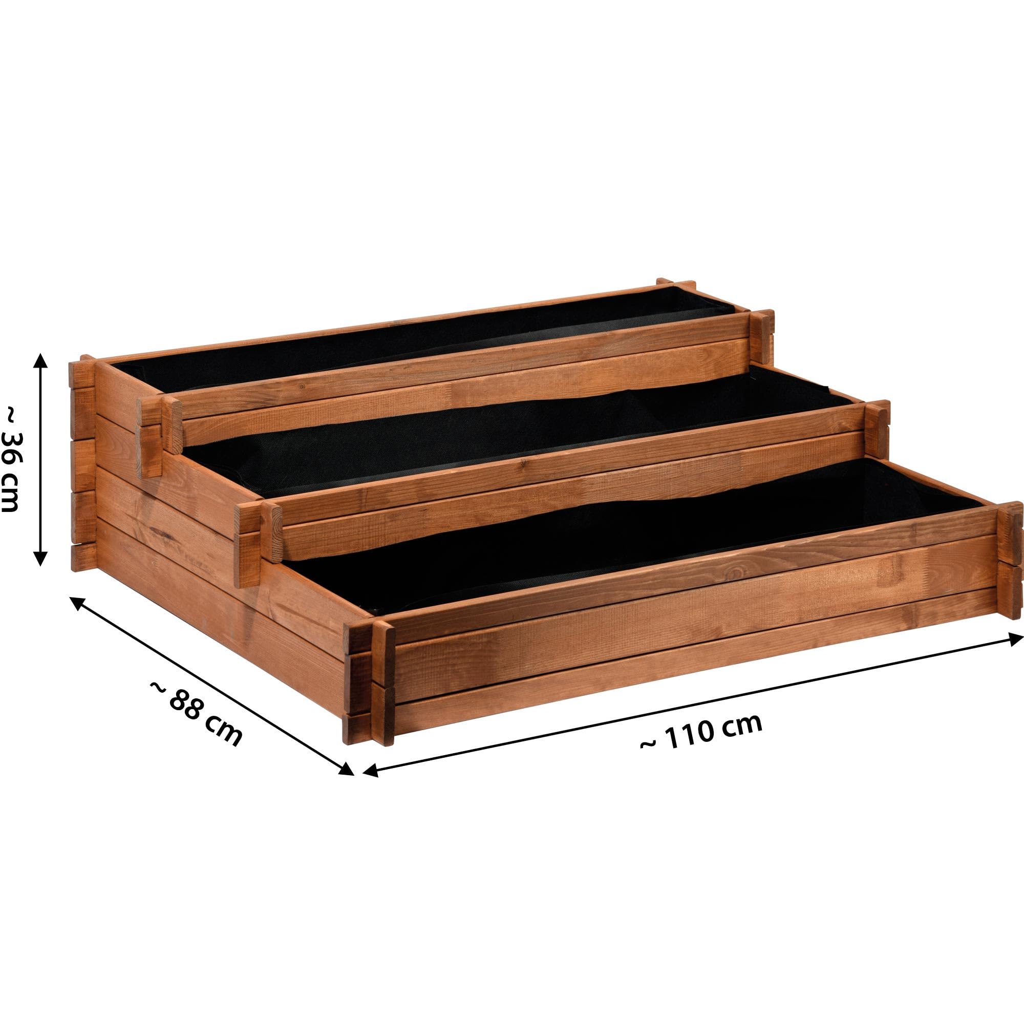 Bancal de tres pisos - Perú de madera (Pino): Mesa bancal montable para verduras, hierbas, flores, flexible en su colocación, marrón, 110 x 88 x 36 cm, 58180 FSC
