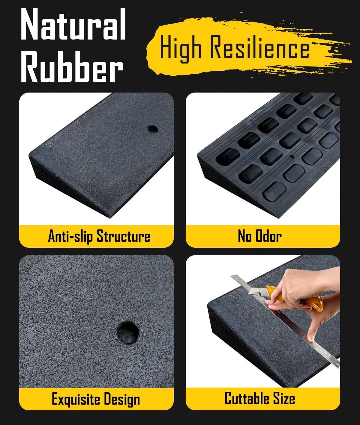 1.5'' Rise Rubber Threshold Ramp - 2204 LBS Capacity, Non-Slip, Cuttable & Adjustable - Handicap Ramp for Wheelchair Scooter Stroller - Driveway Curb Ramps for Doorways 1.5 Rise (39.3x4.7)