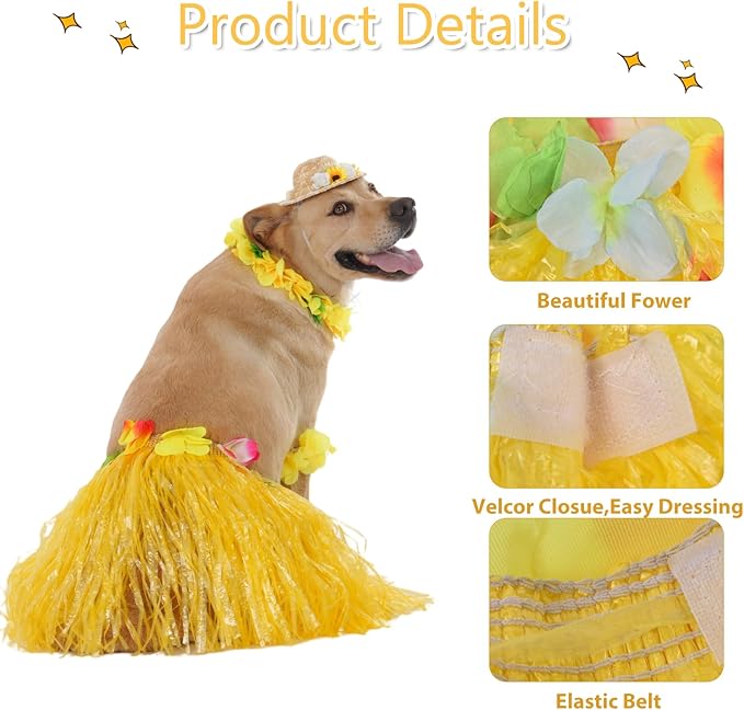 Disfraz Hawaiano para Perro con Falda de Hierba y Sombrero, 5 Piezas, Talla M miniatura 4