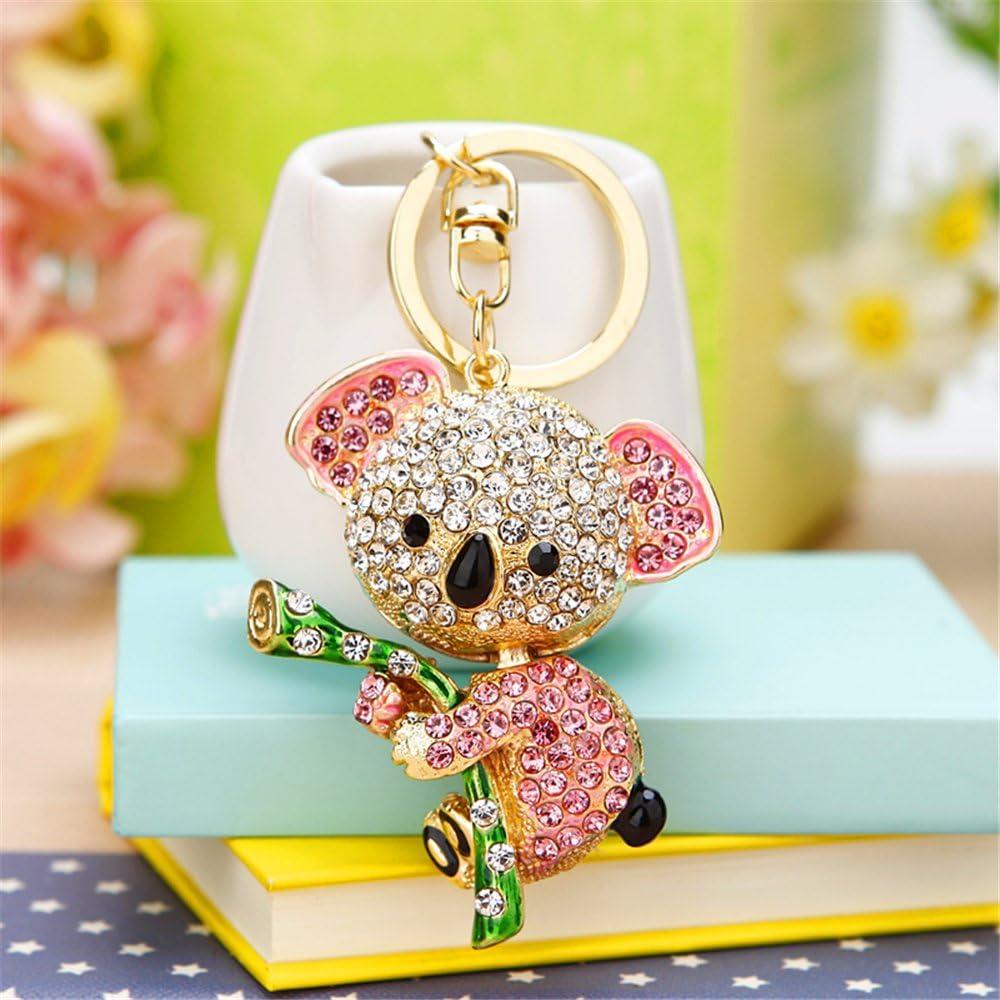 JewelBeauty Lovely Pink Fashion Koala Bear Cute Animal Crystal Rhinestone Gold Crystal Keychain Charm Pendent for Women Handbag Purse Bag Keyring Gift image 2